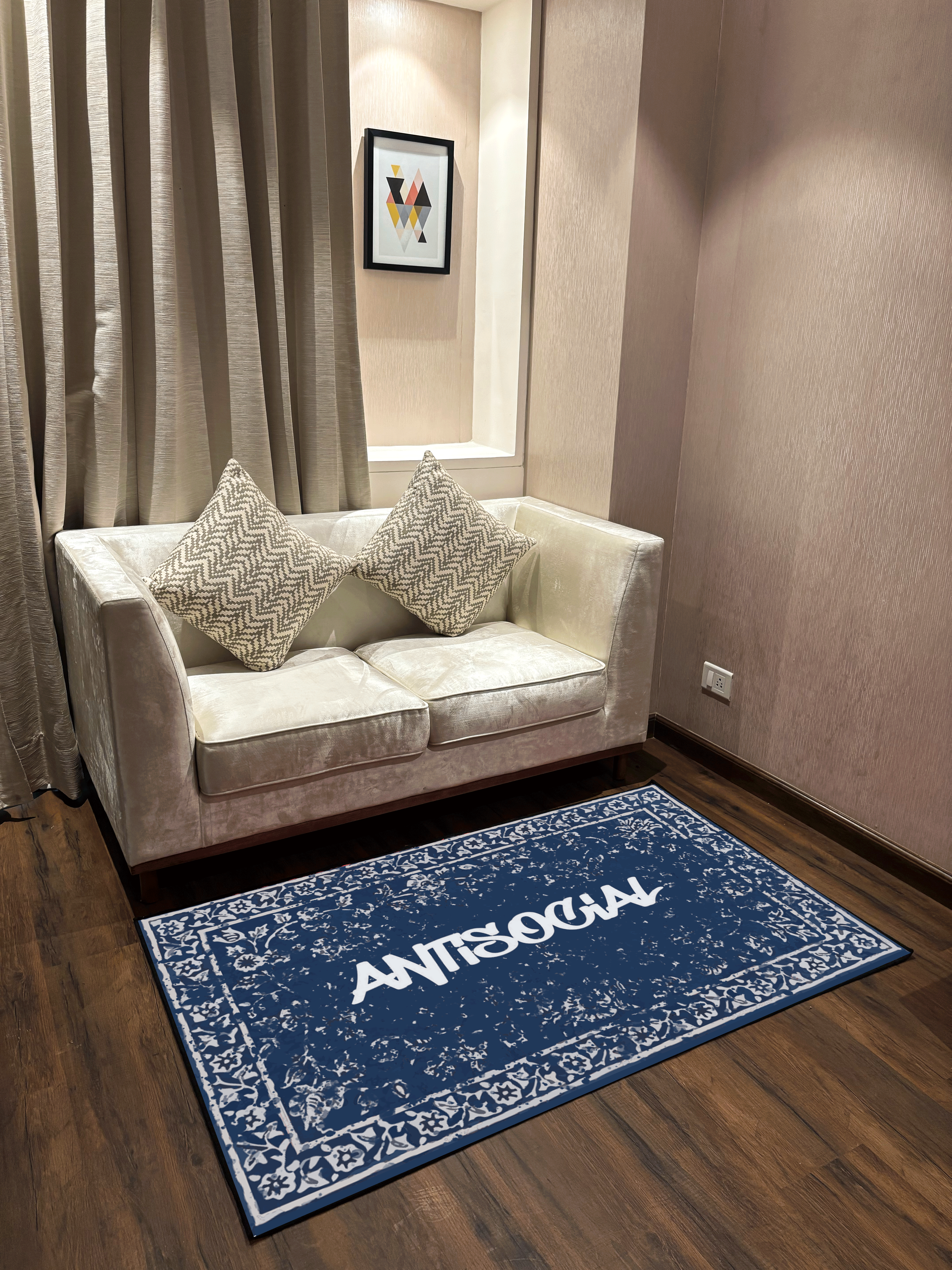 Anti Social Traditional design Washable Custom Rug