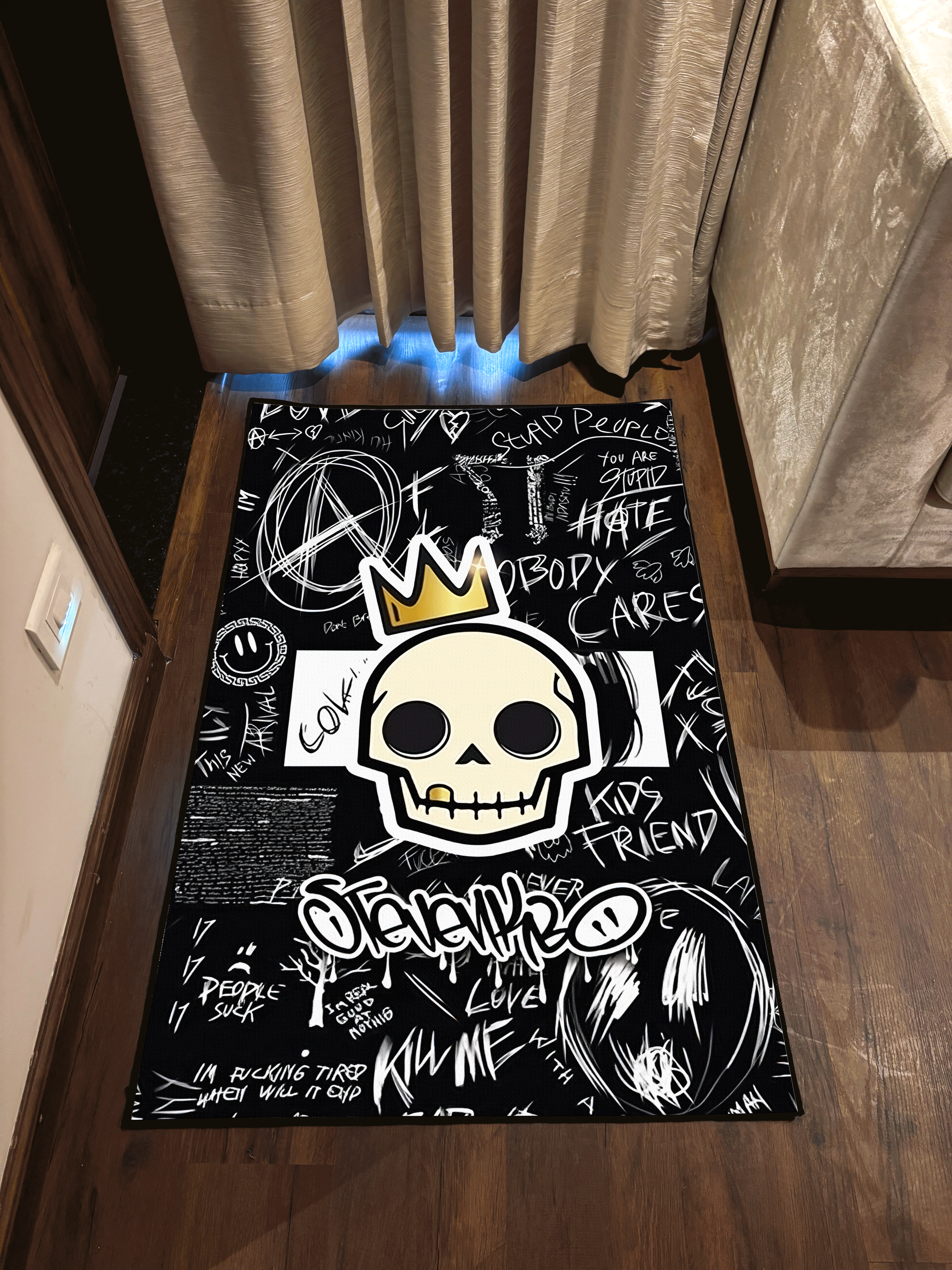 Black Skull Washable Custom Rug