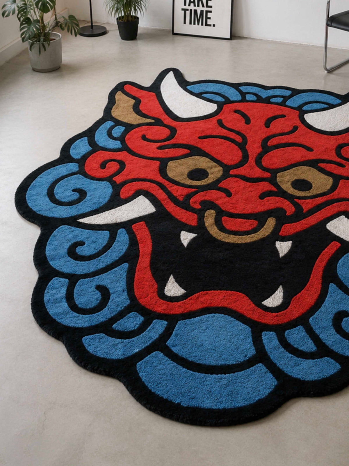 Red & blue dragon Face Hand Tufted Rug