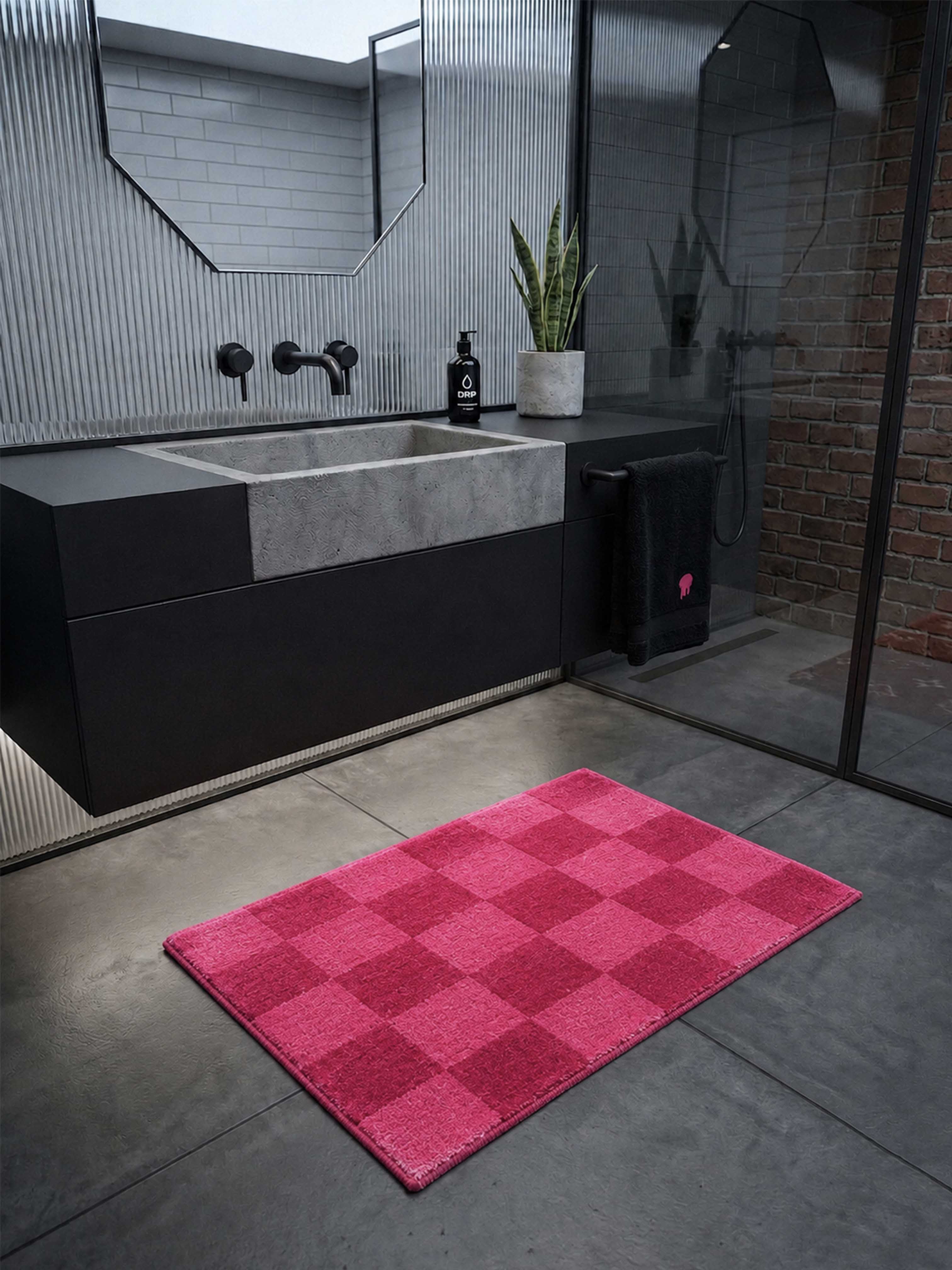 Pink & Pink Check Bath Mat