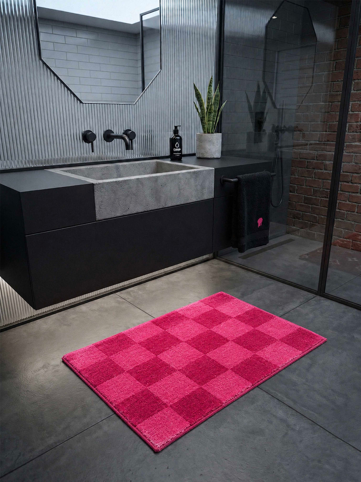 Pink & Pink Check Bath Mat