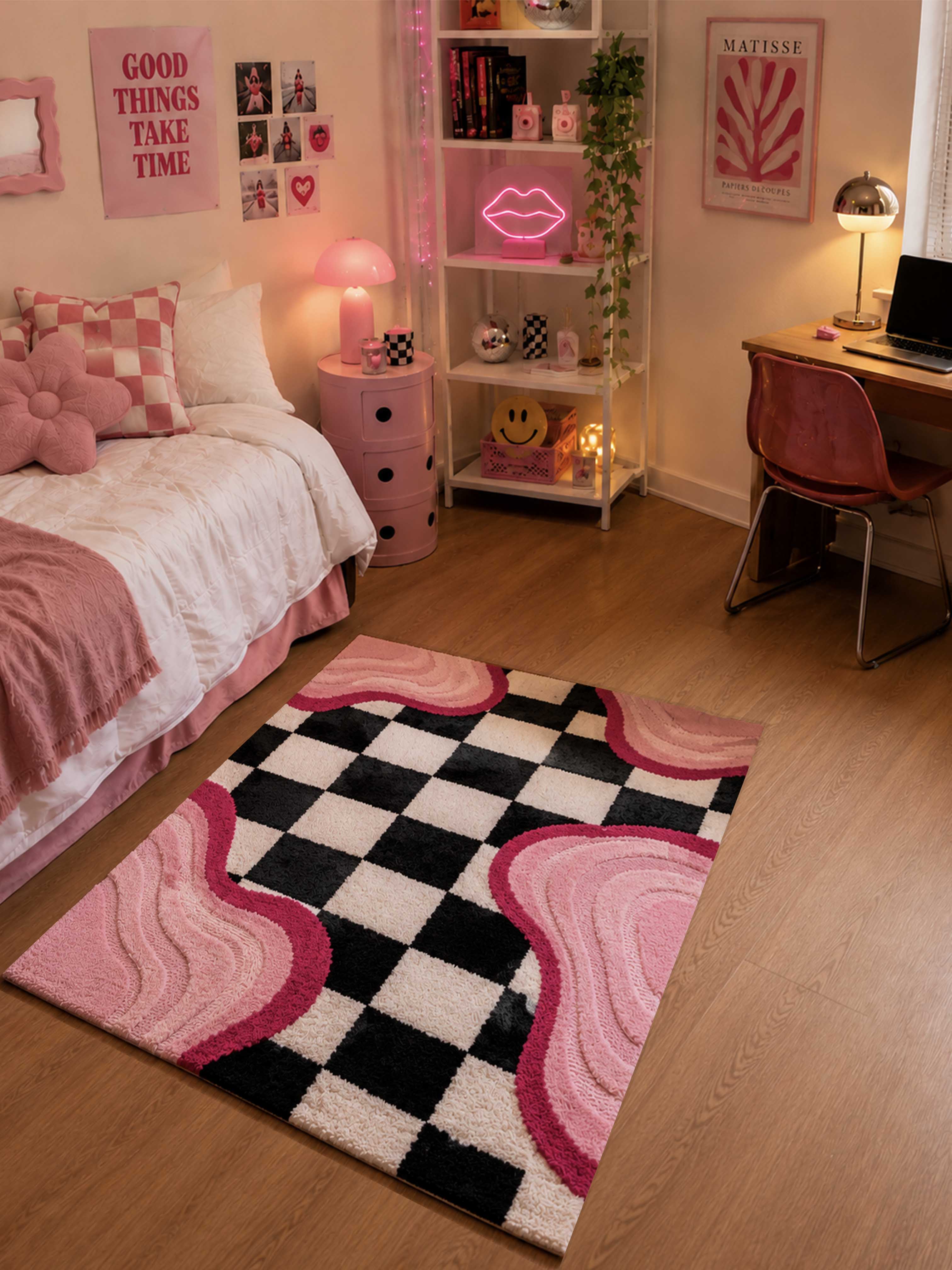 Melted Checkerboard machine made rug