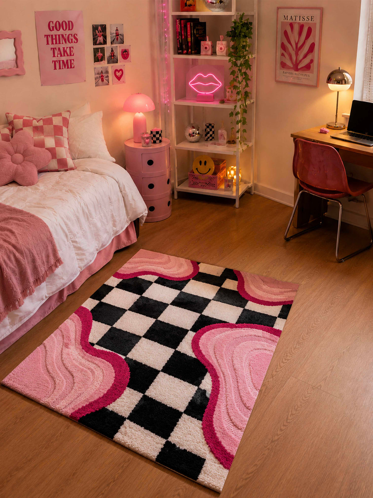 Melted Checkerboard machine made rug