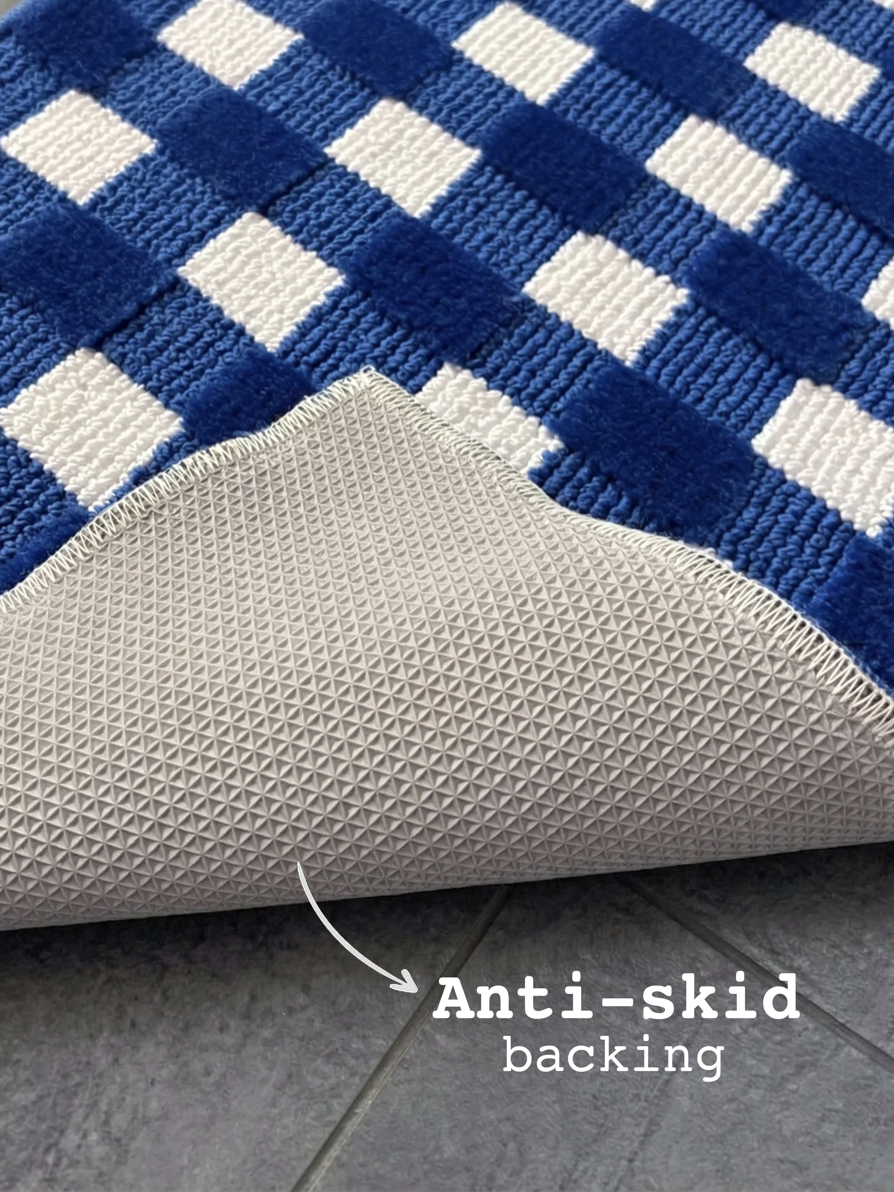 Blue & White Check high Low Bath Custom Mat