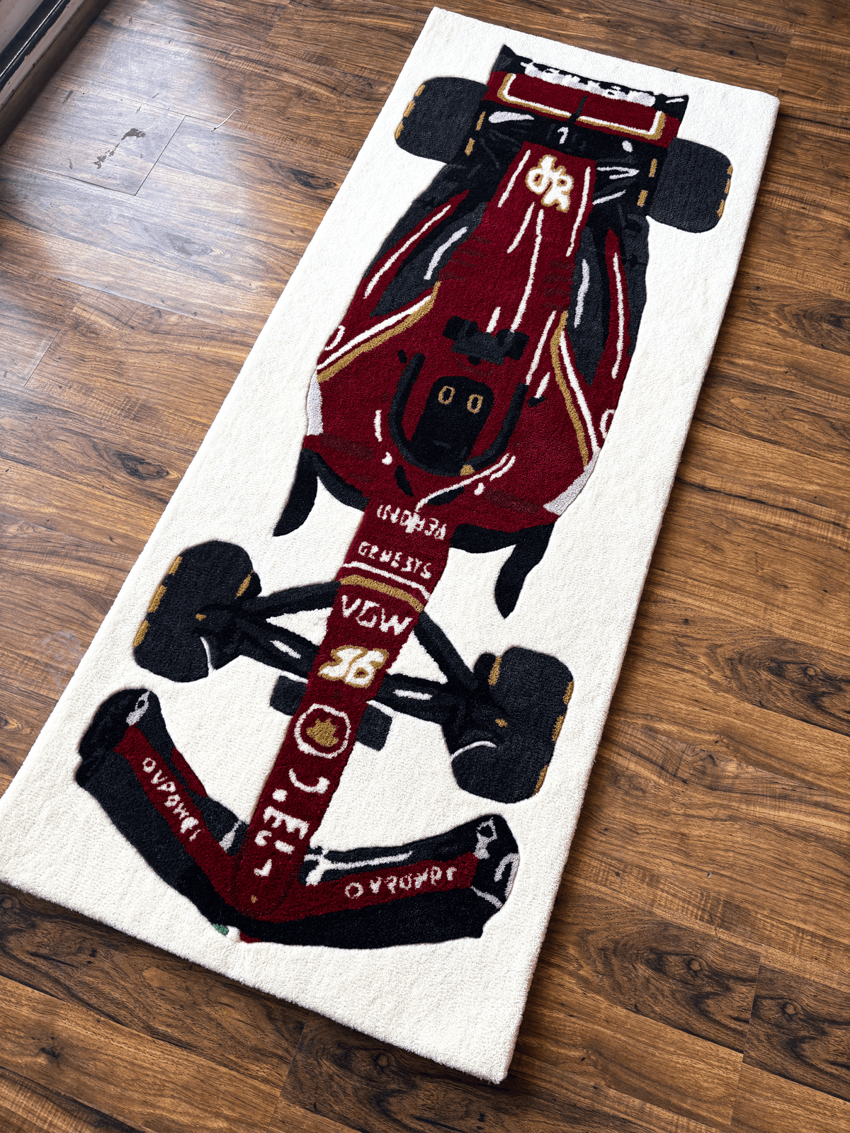 F1 Ferrari inspired Racing Car hand tufted Custom Rug