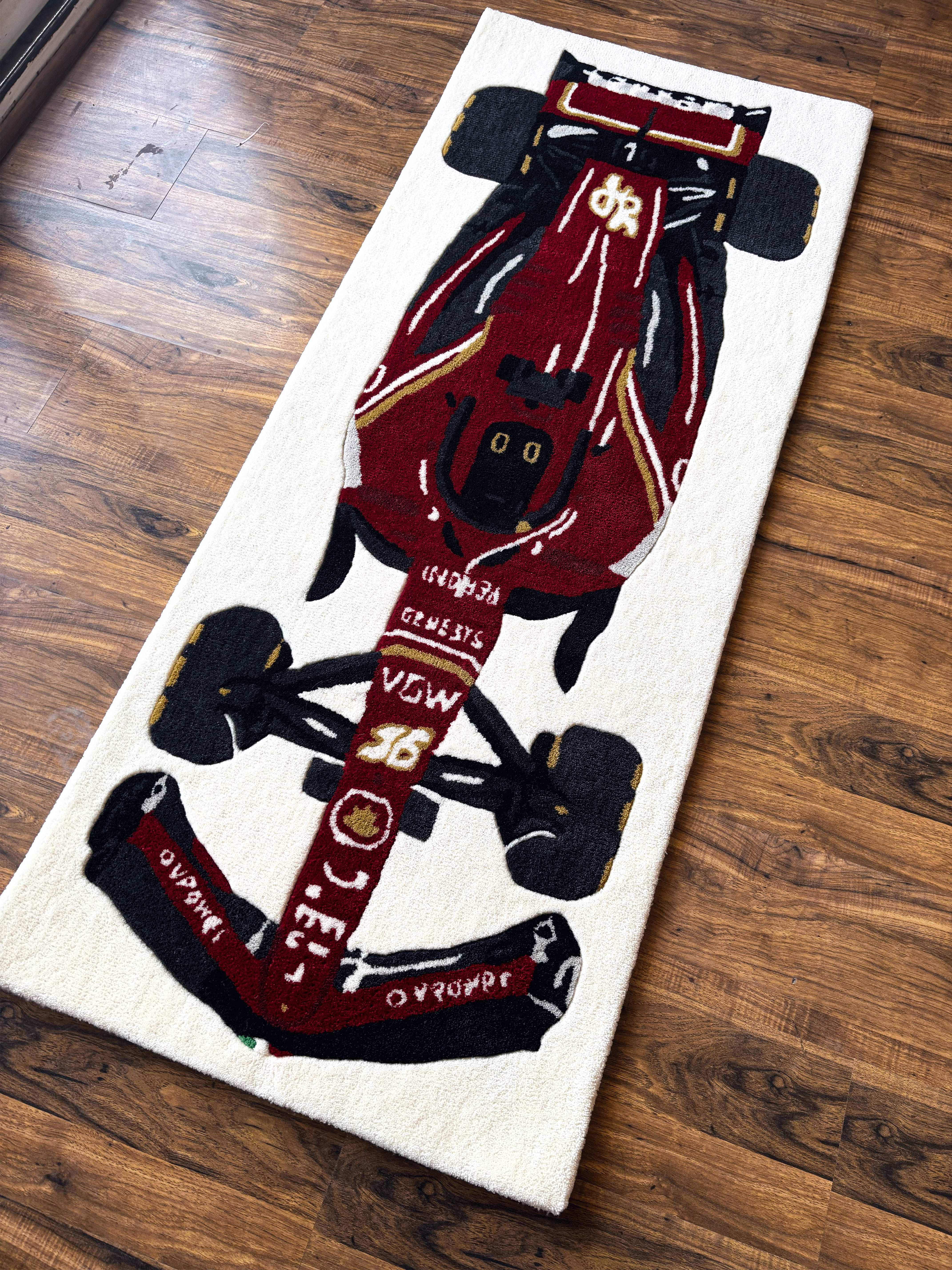 F1 Ferrari inspired Racing Car hand tufted Custom Rug