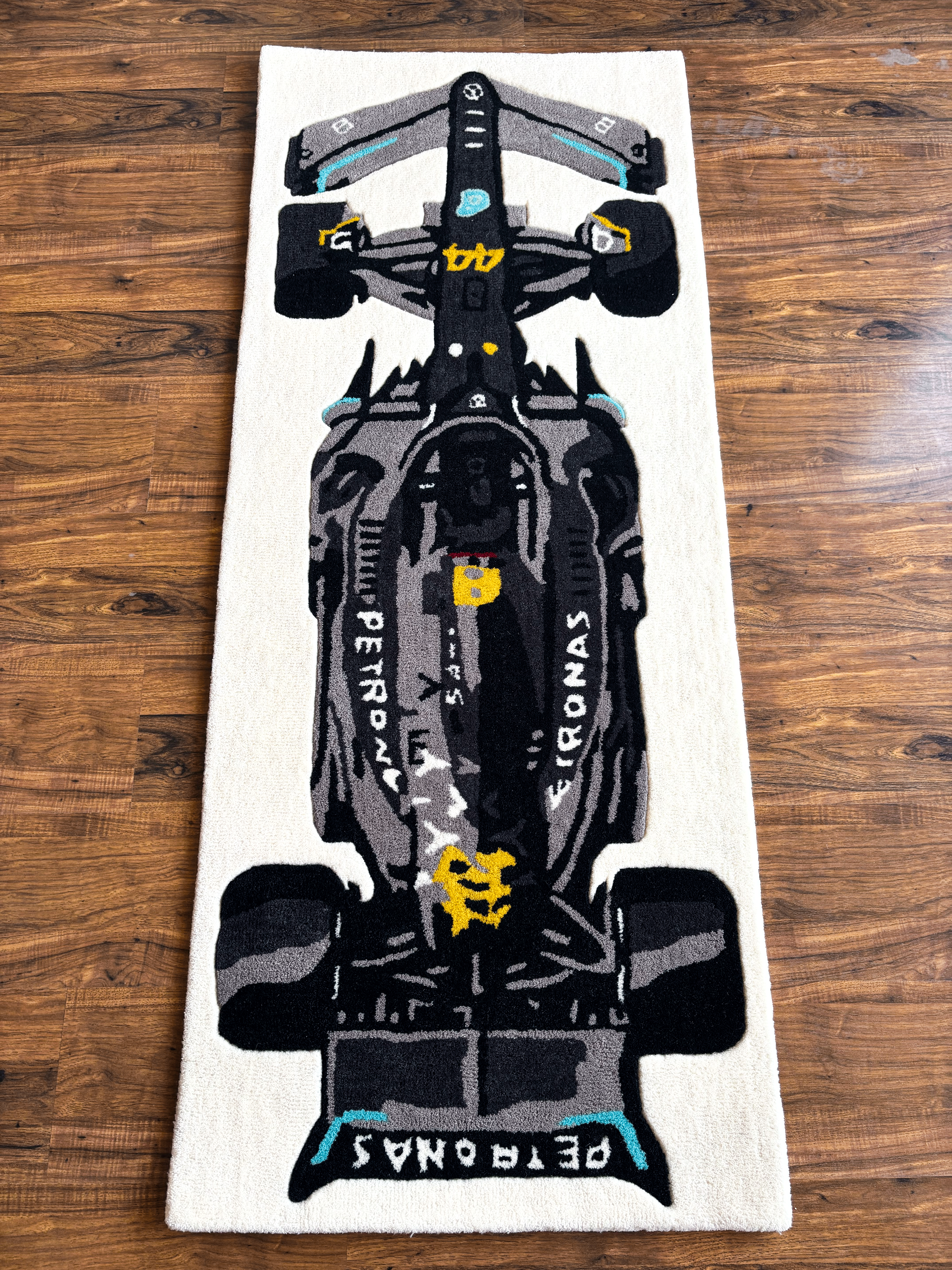 F1 Mercedes inspired Racing Car hand tufted Custom Rug
