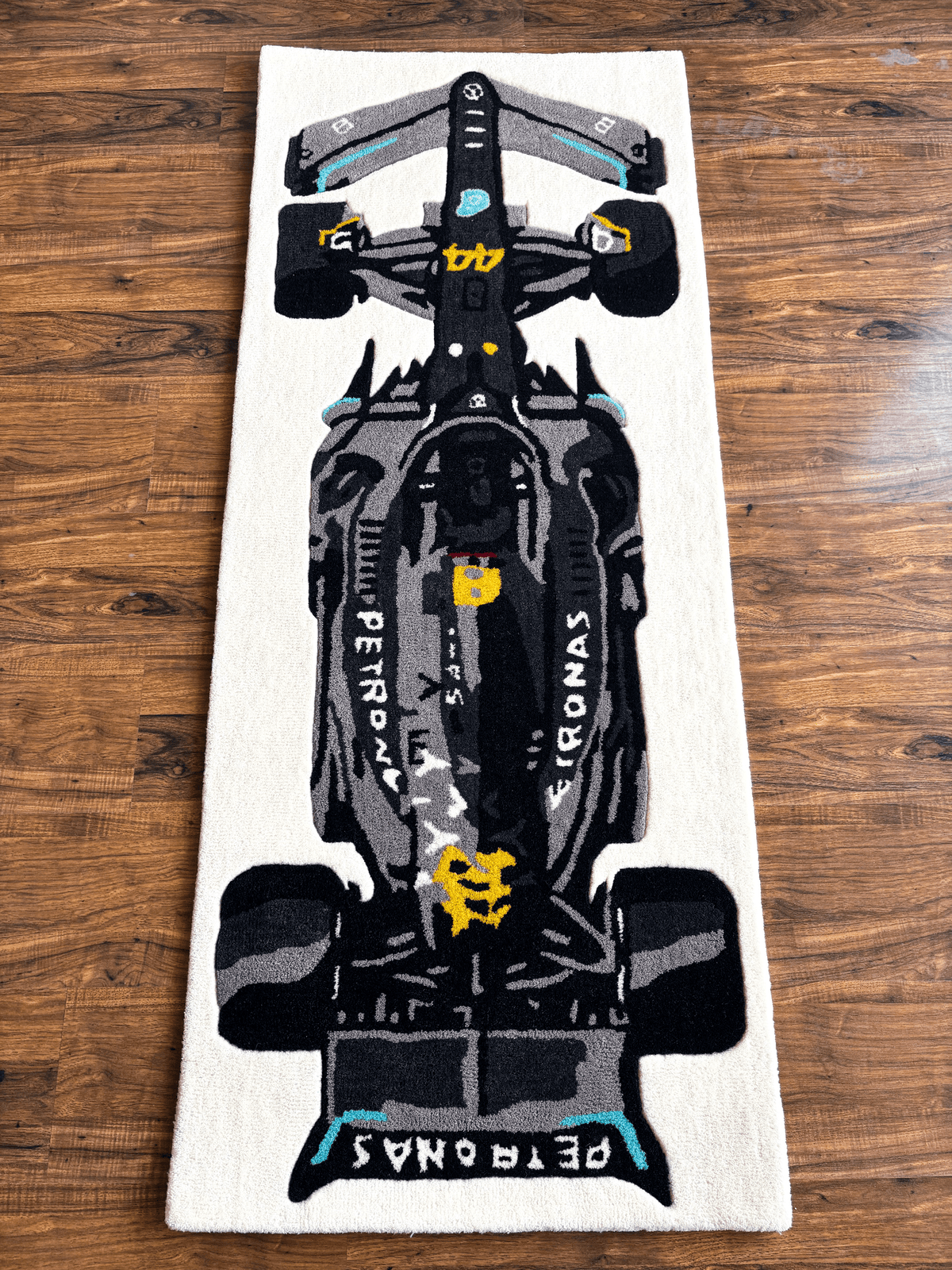 F1 Mercedes inspired Racing Car hand tufted Custom Rug
