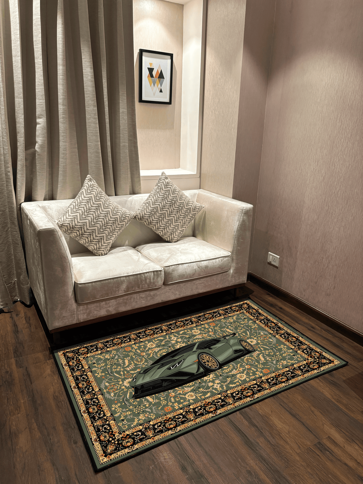 Green Lambo traditional design Washable Custom Rug
