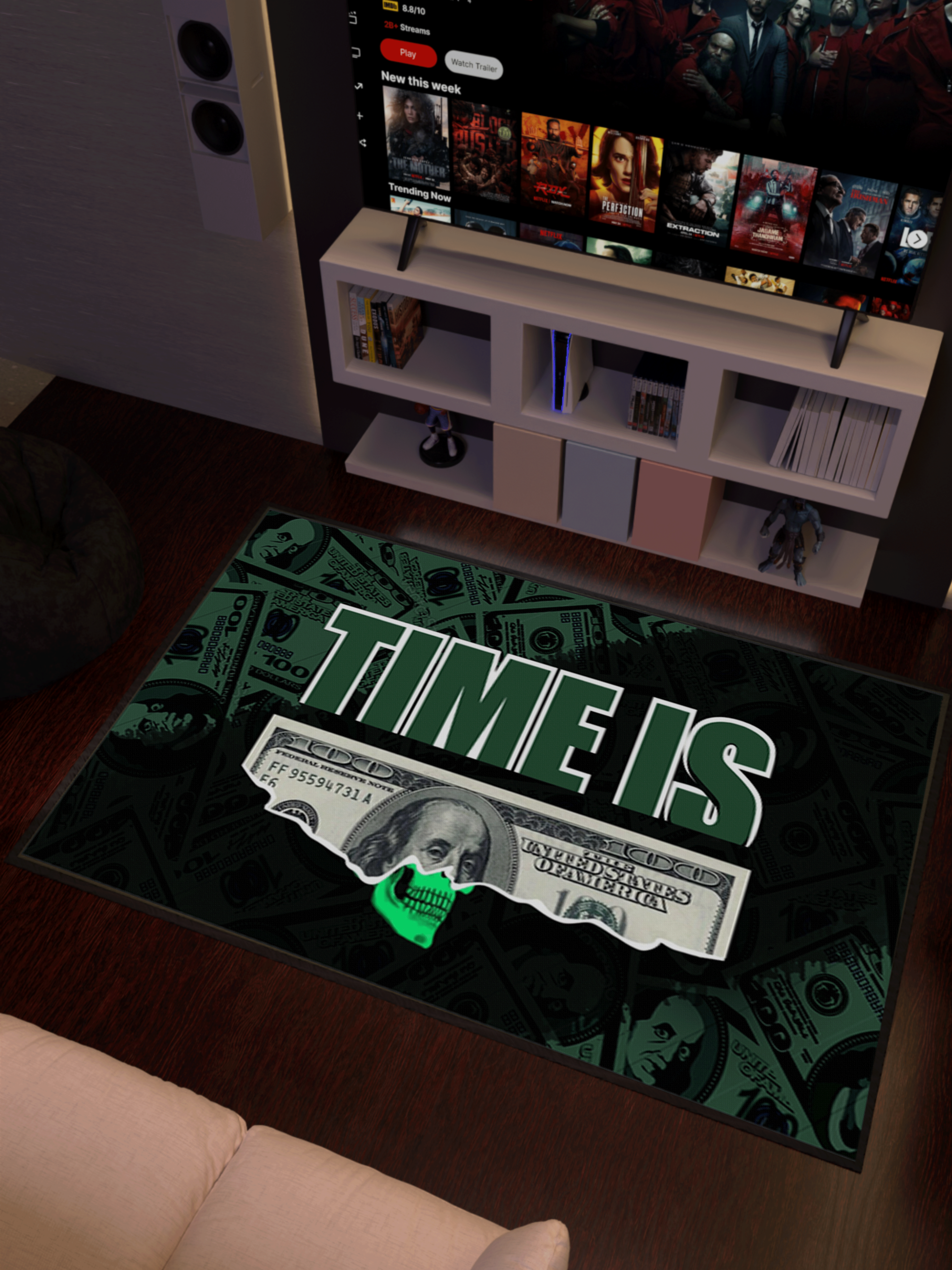 Time Is Money Washable Custom Rug