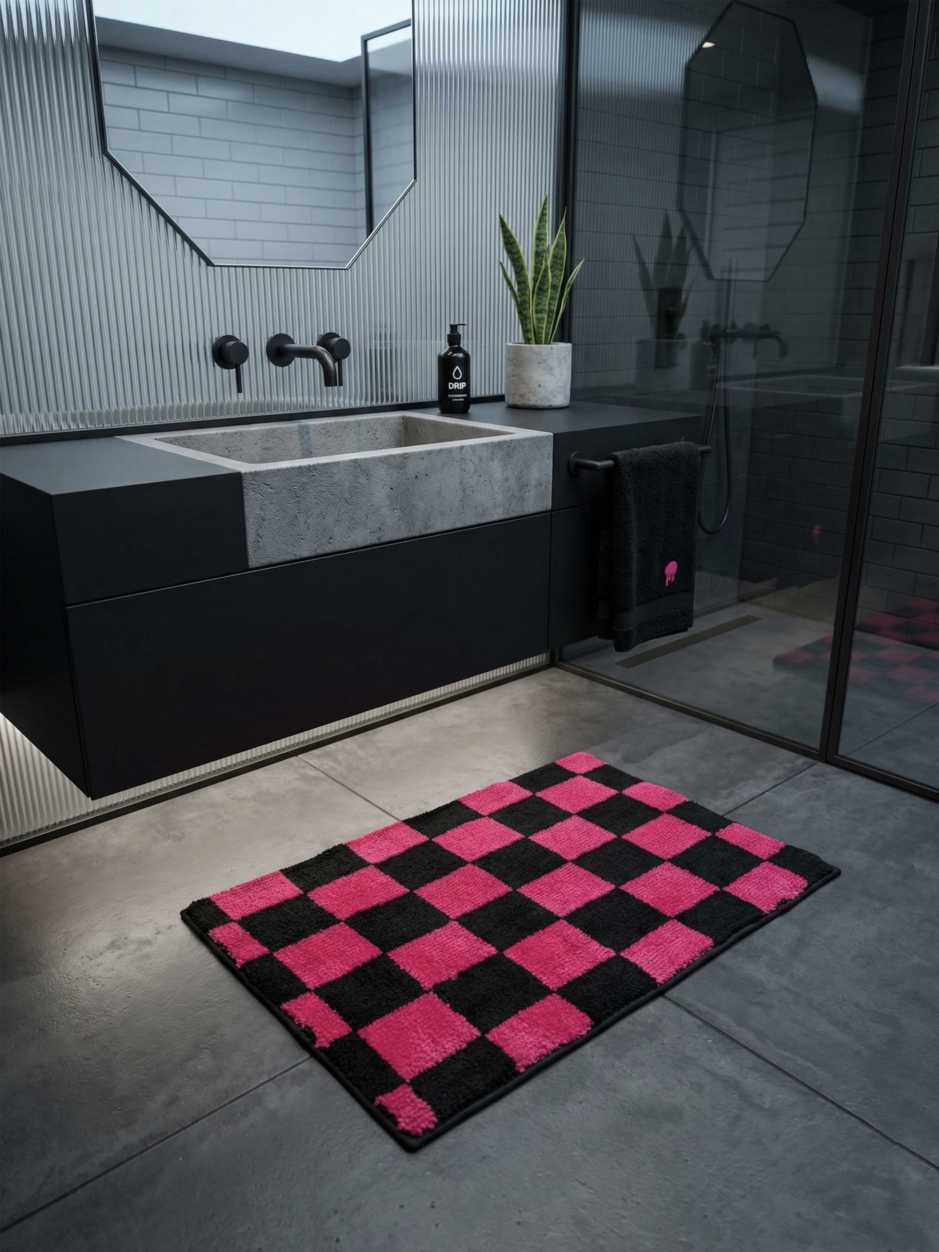 Pink & Black Check Bath Custom Mat