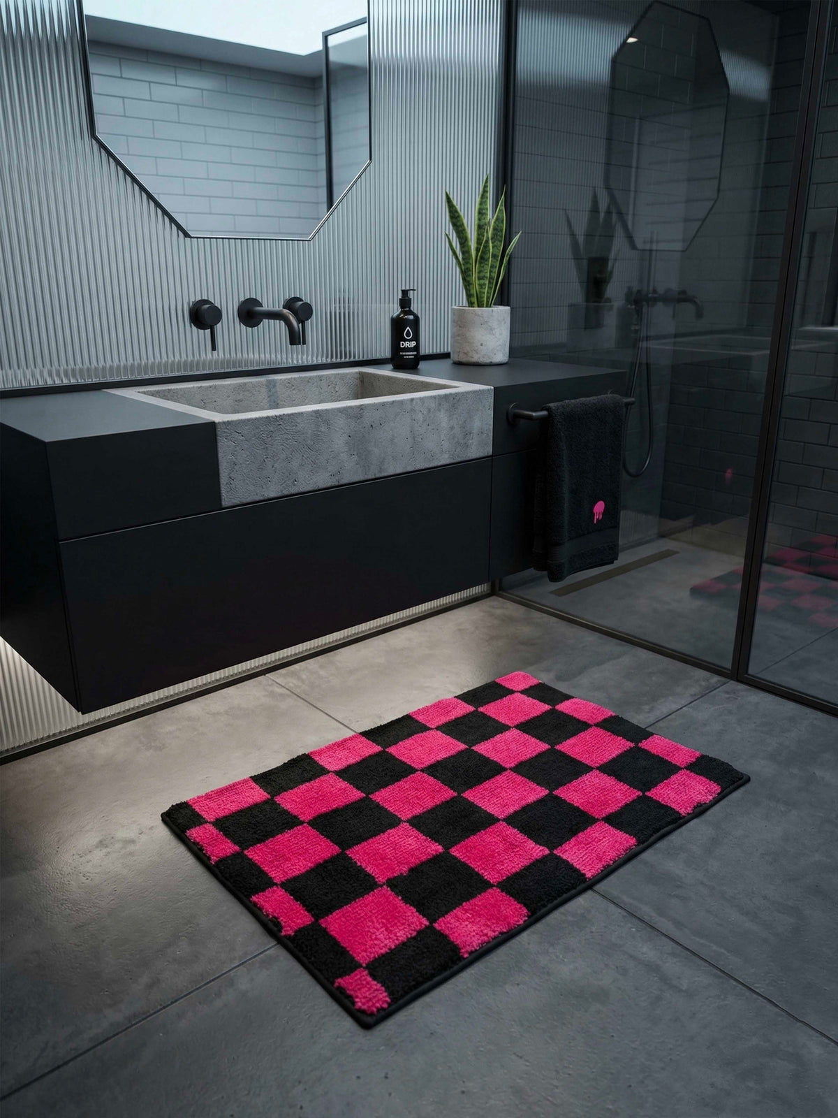 Pink & Black Check Bath Custom Mat