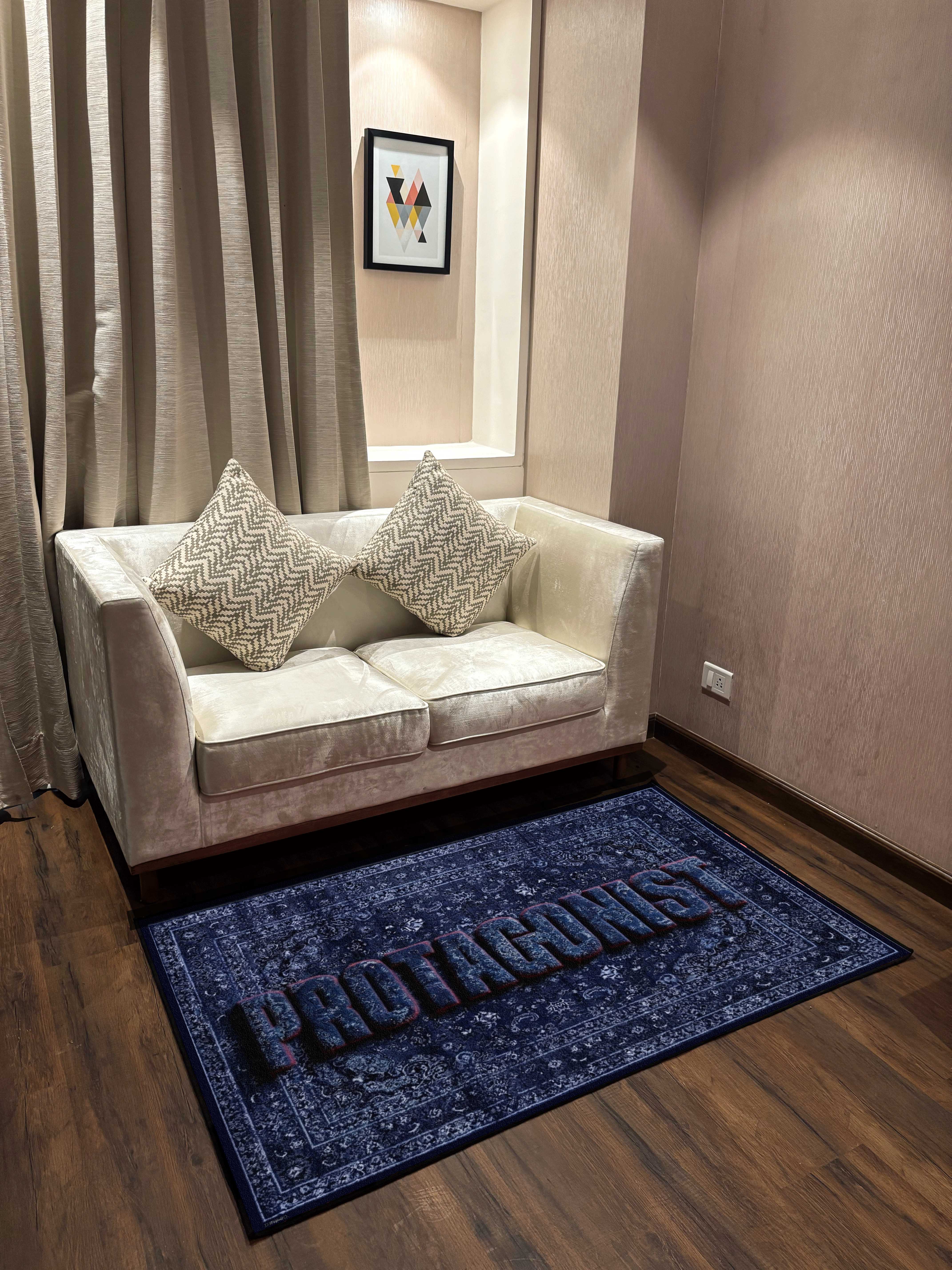 Protagonist Blue traditional design Washable Custom Rug