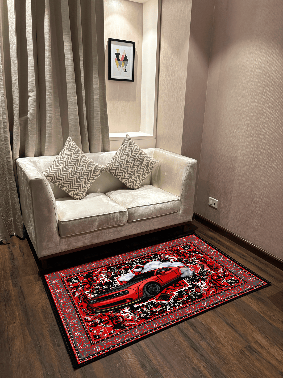 Red challenger traditional design Washable Custom Rug