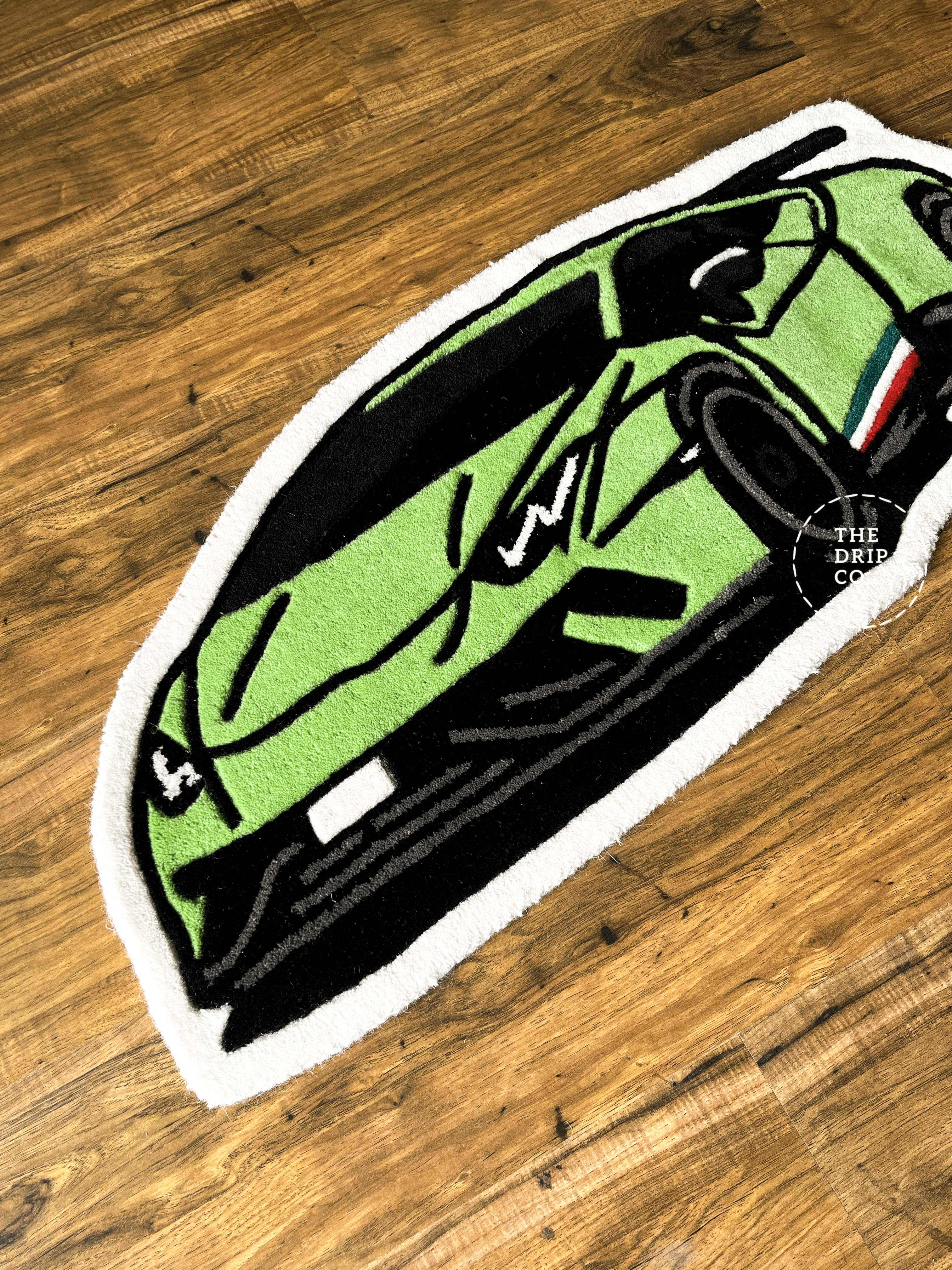 Green Sports Car Hand Tufted Custom Rug