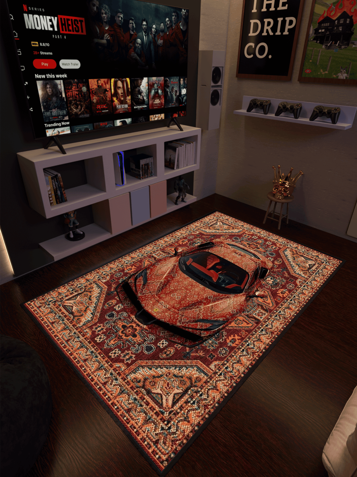 Red Sports Car traditional design Washable Custom Rug