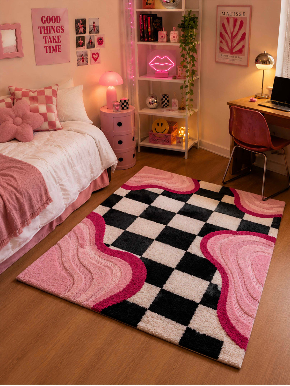 Melted Checkerboard machine made rug