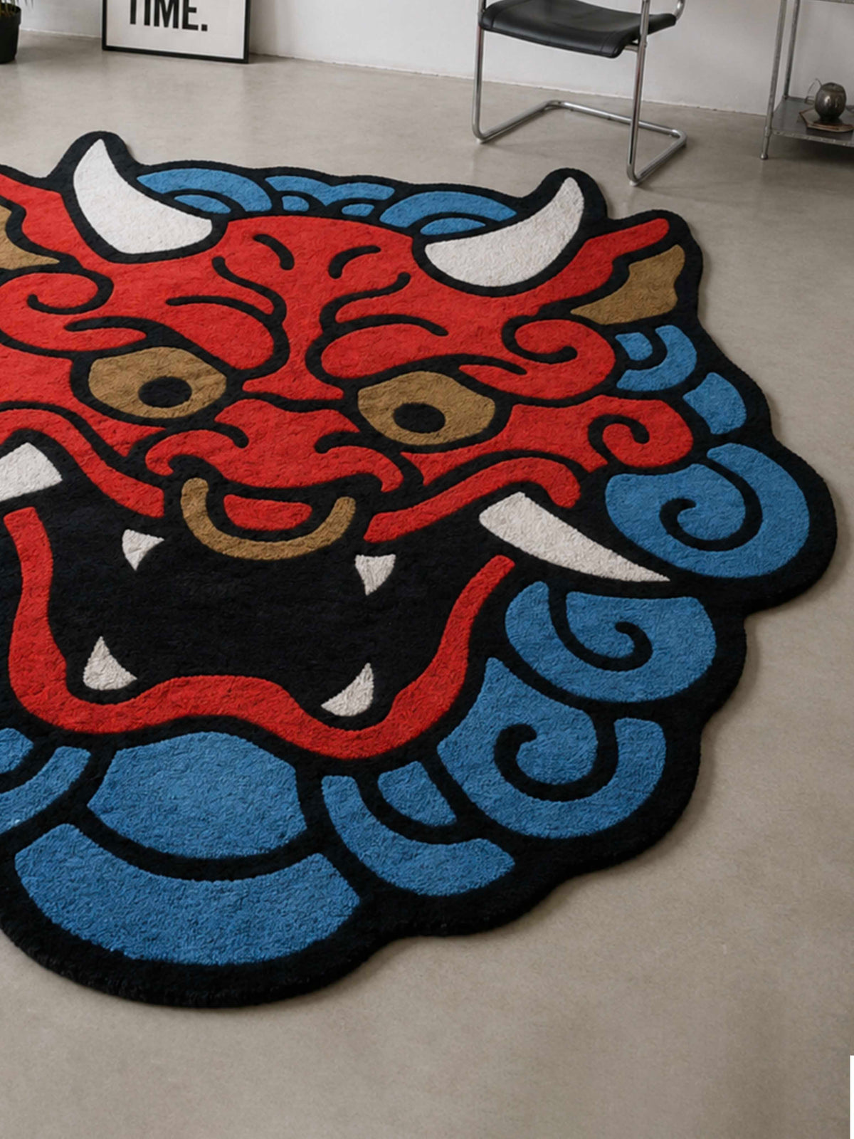 Red & blue dragon Face Hand Tufted Rug
