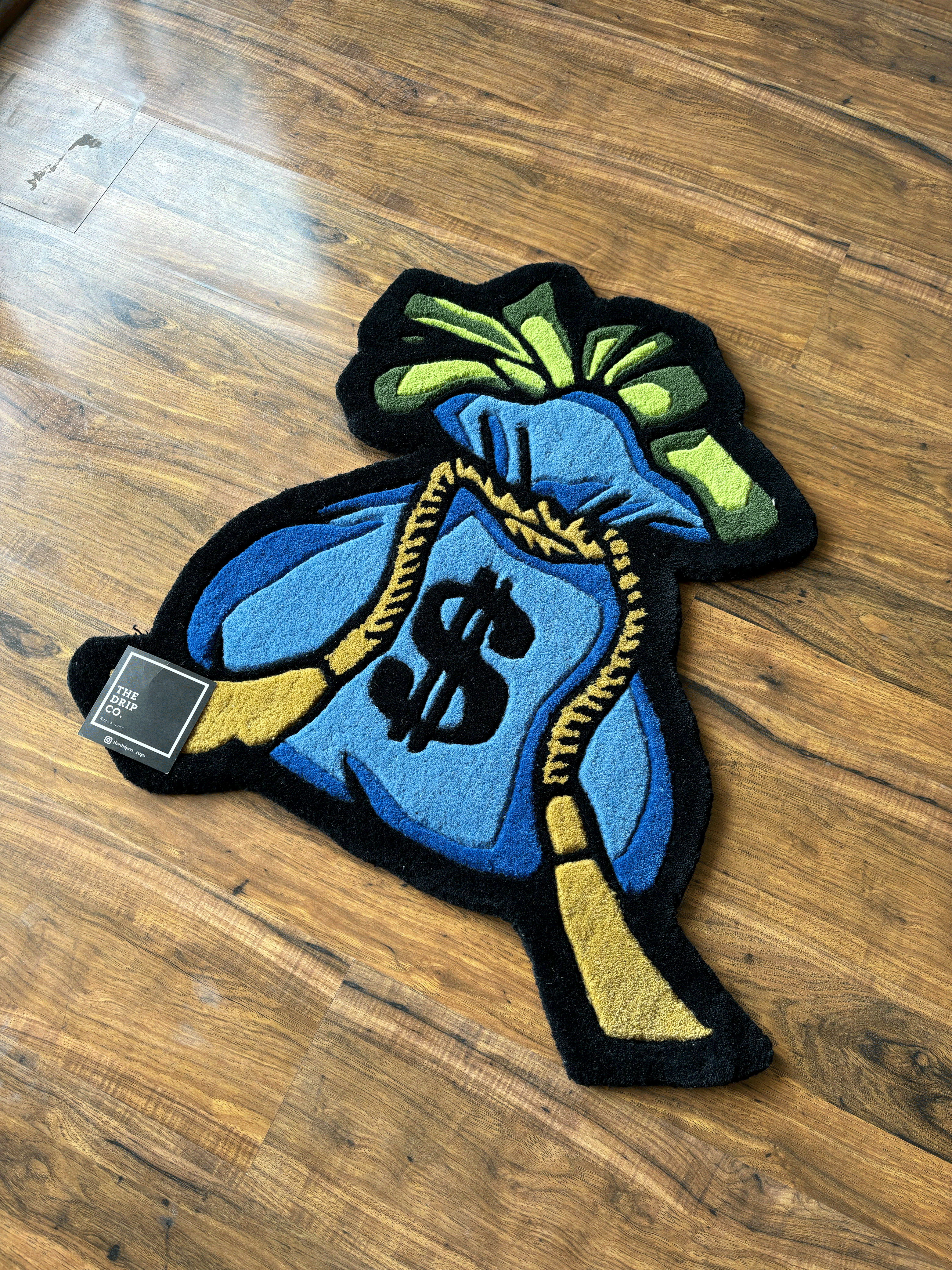 Blue Money Bag Fortune Hand Tufted Custom Rug
