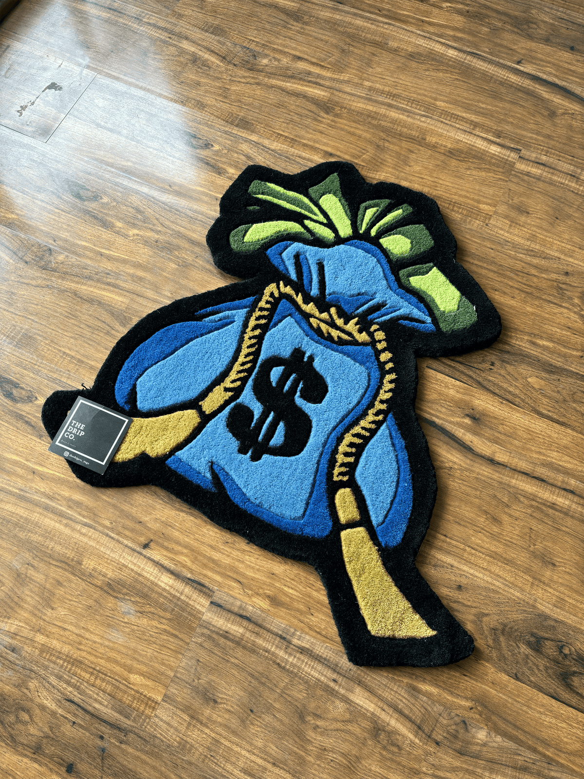 Blue Money Bag Fortune Hand Tufted Custom Rug