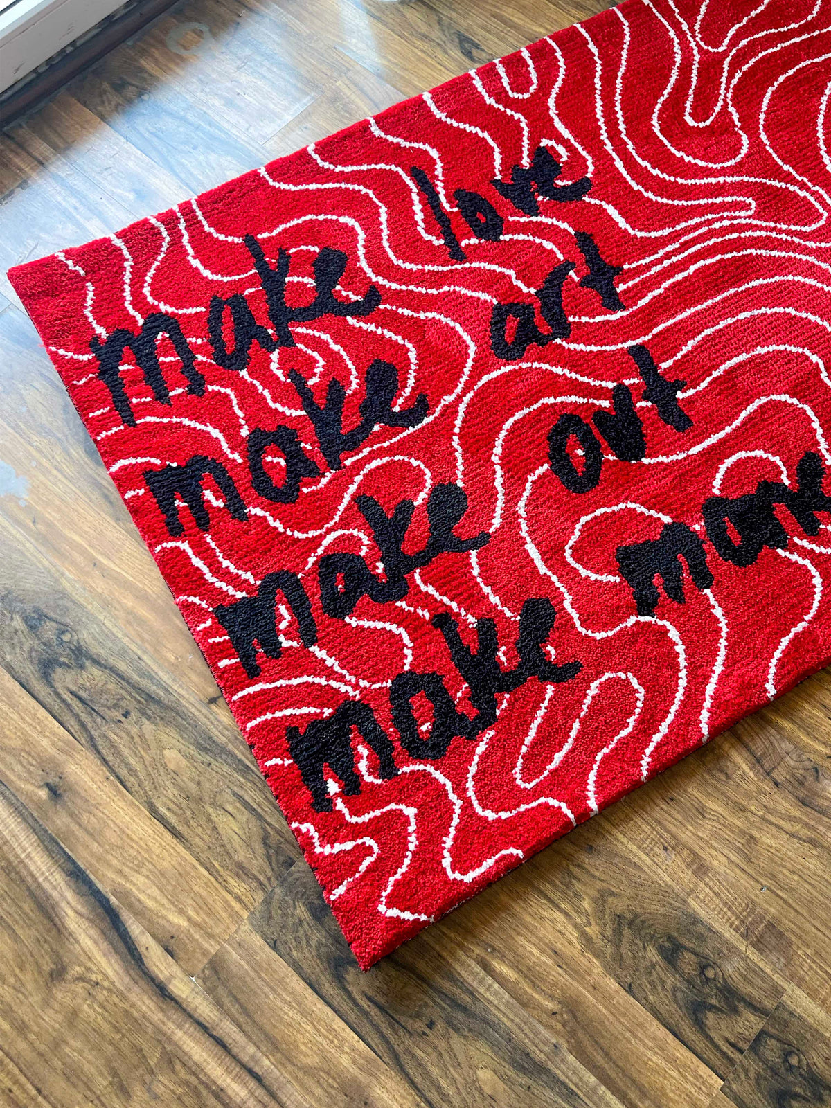 Make love, Make art, make out Machine Made Custom Rug