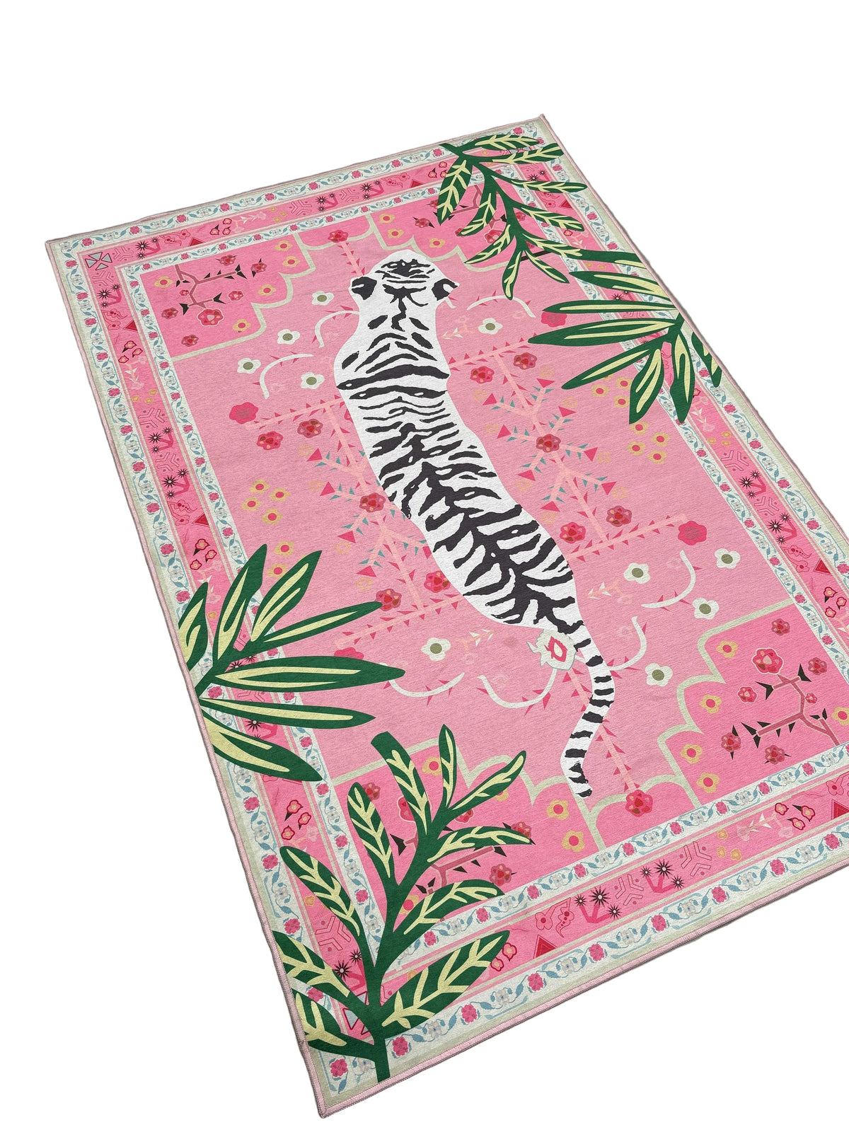 Pink tiger jungle design Washable Custom Rug