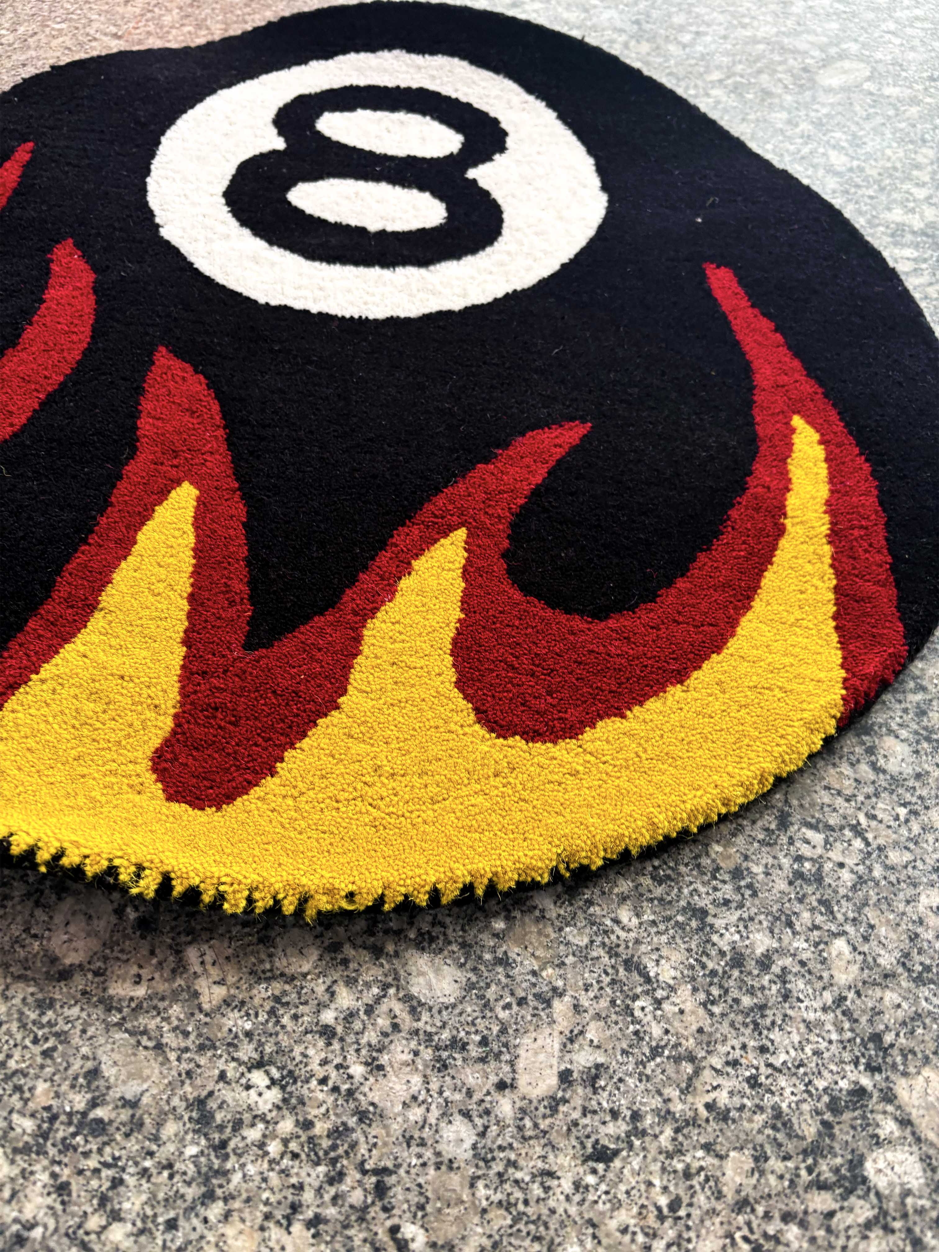 8 Ball Fire Tufted Rug