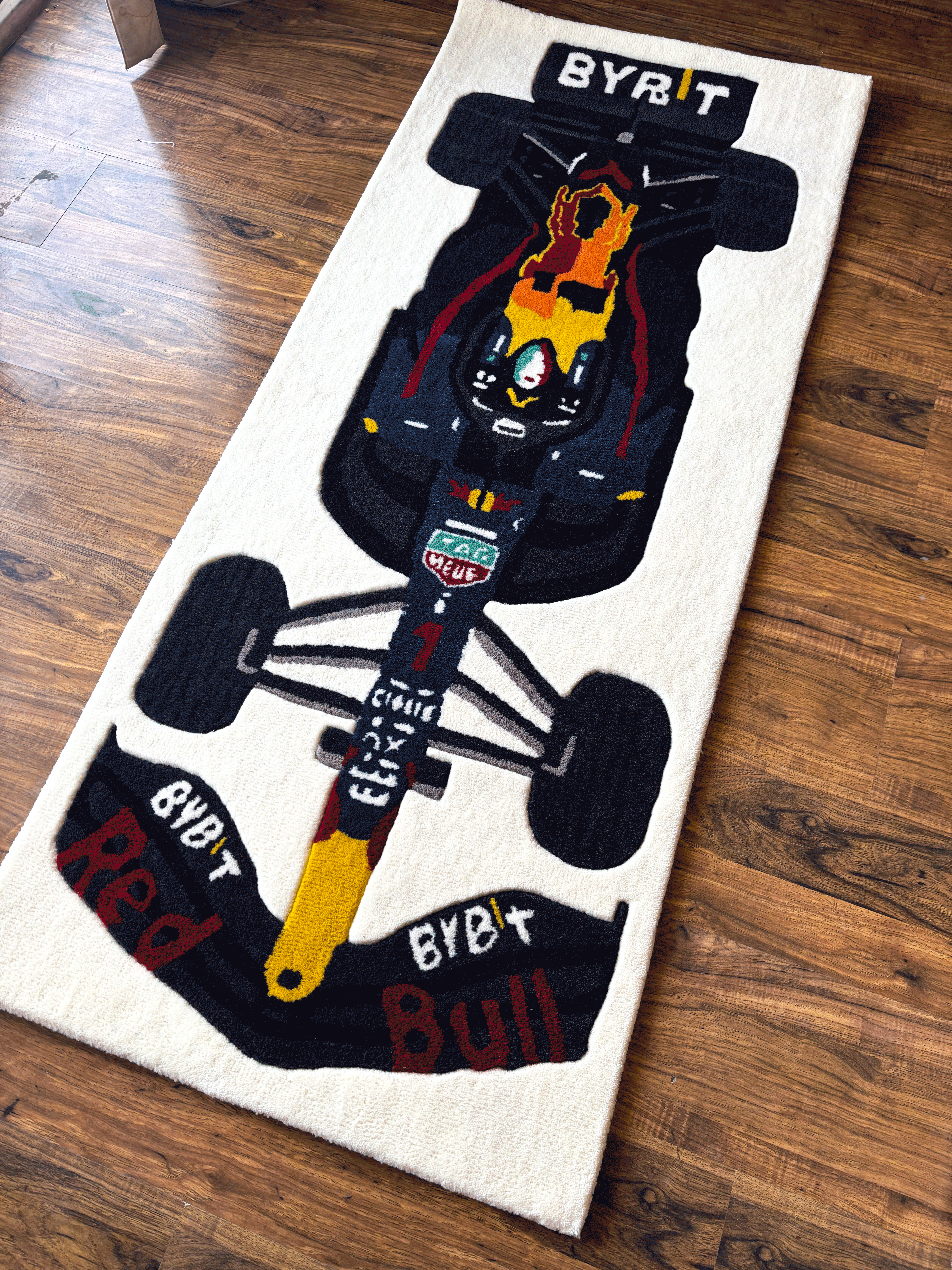 F1 Redbull inspired Racing Car hand tufted Custom Rug