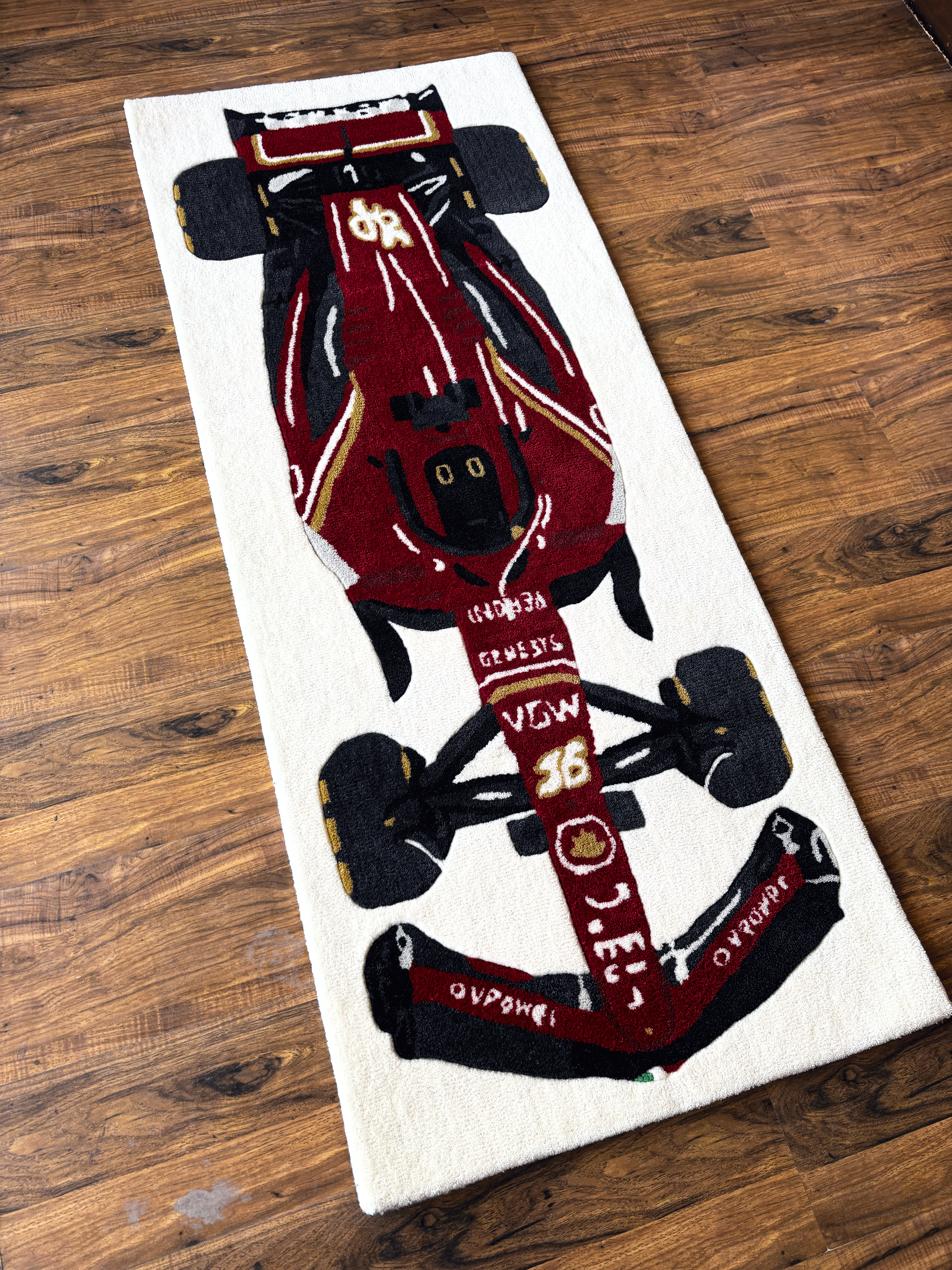 F1 Ferrari inspired Racing Car hand tufted Custom Rug