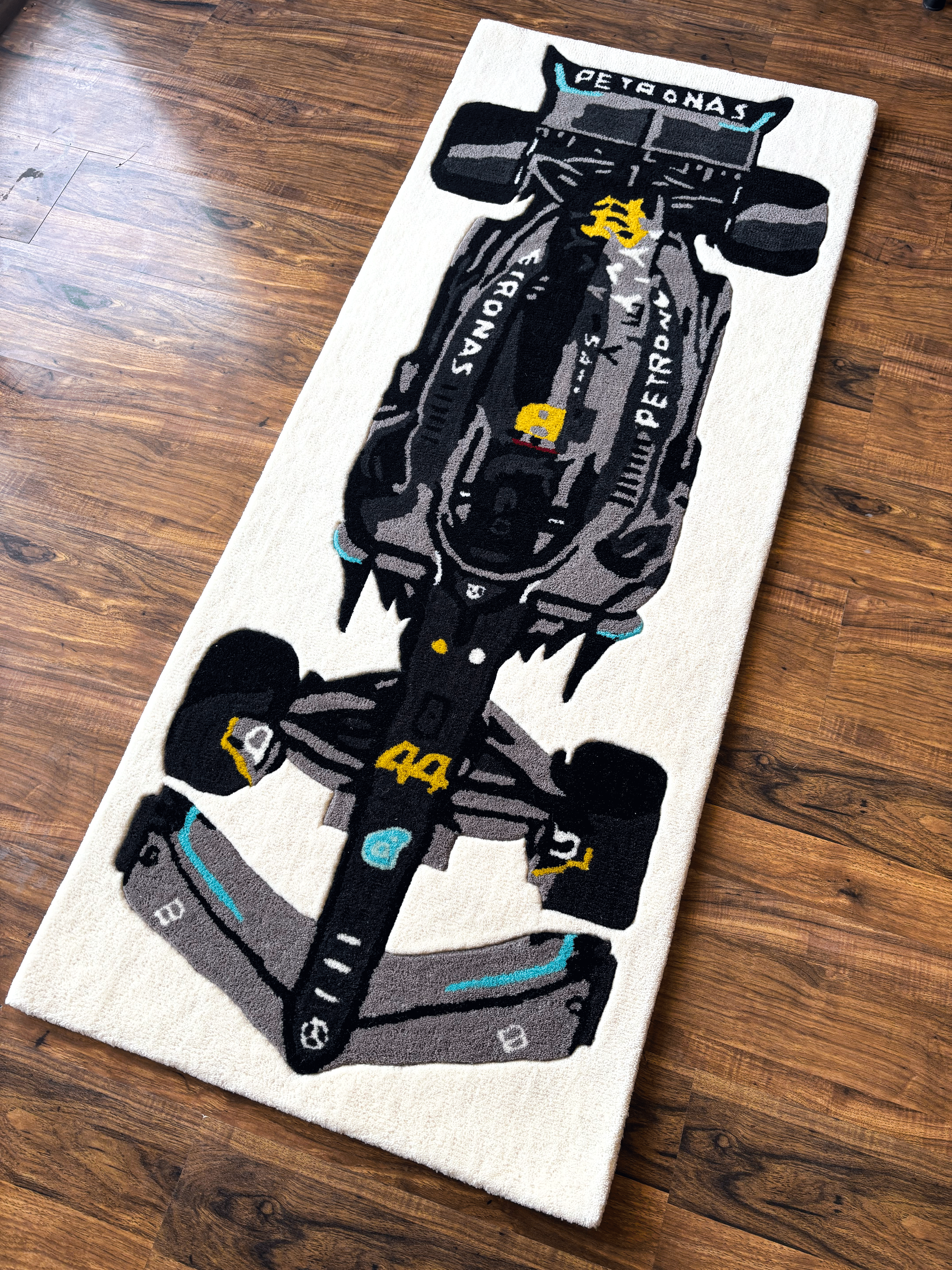 F1 Mercedes inspired Racing Car hand tufted Custom Rug