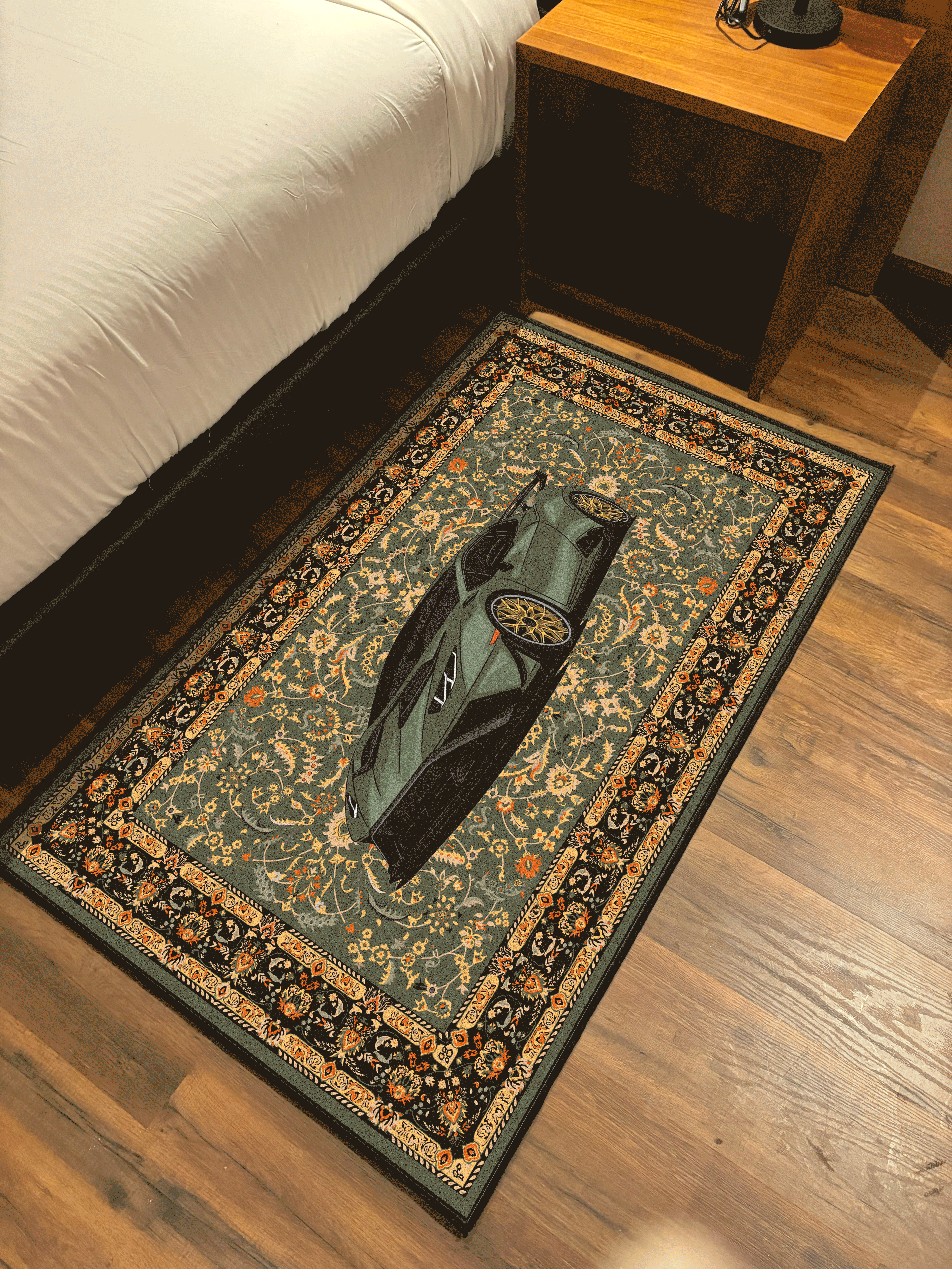 Green Lambo traditional design Washable Rug