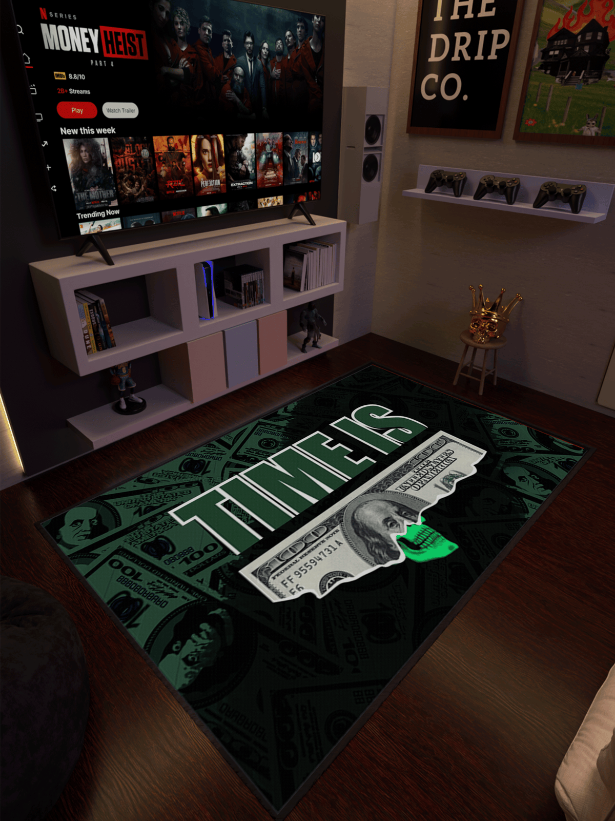 Time Is Money Washable Custom Rug