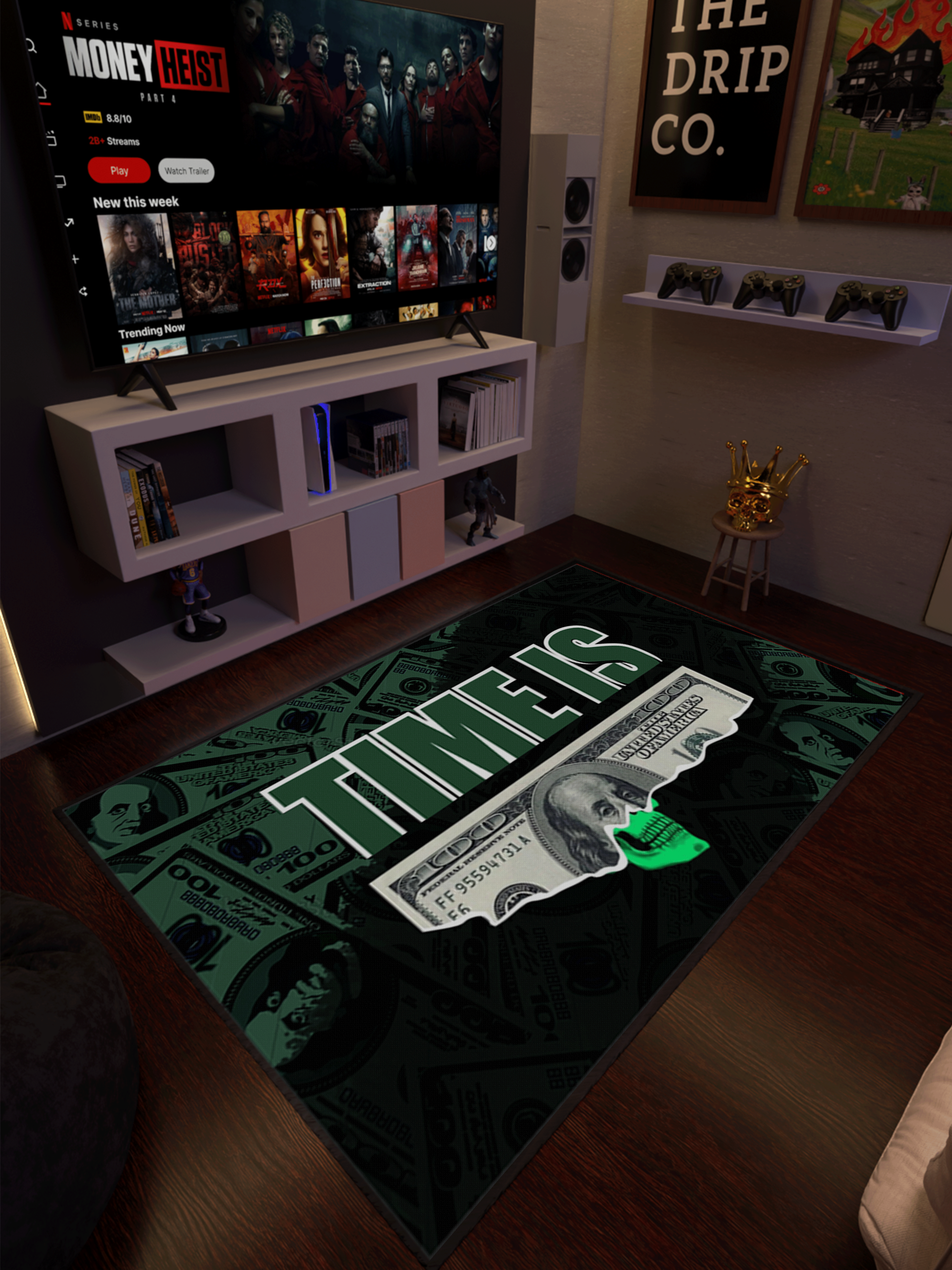 Time Is Money Washable Custom Rug