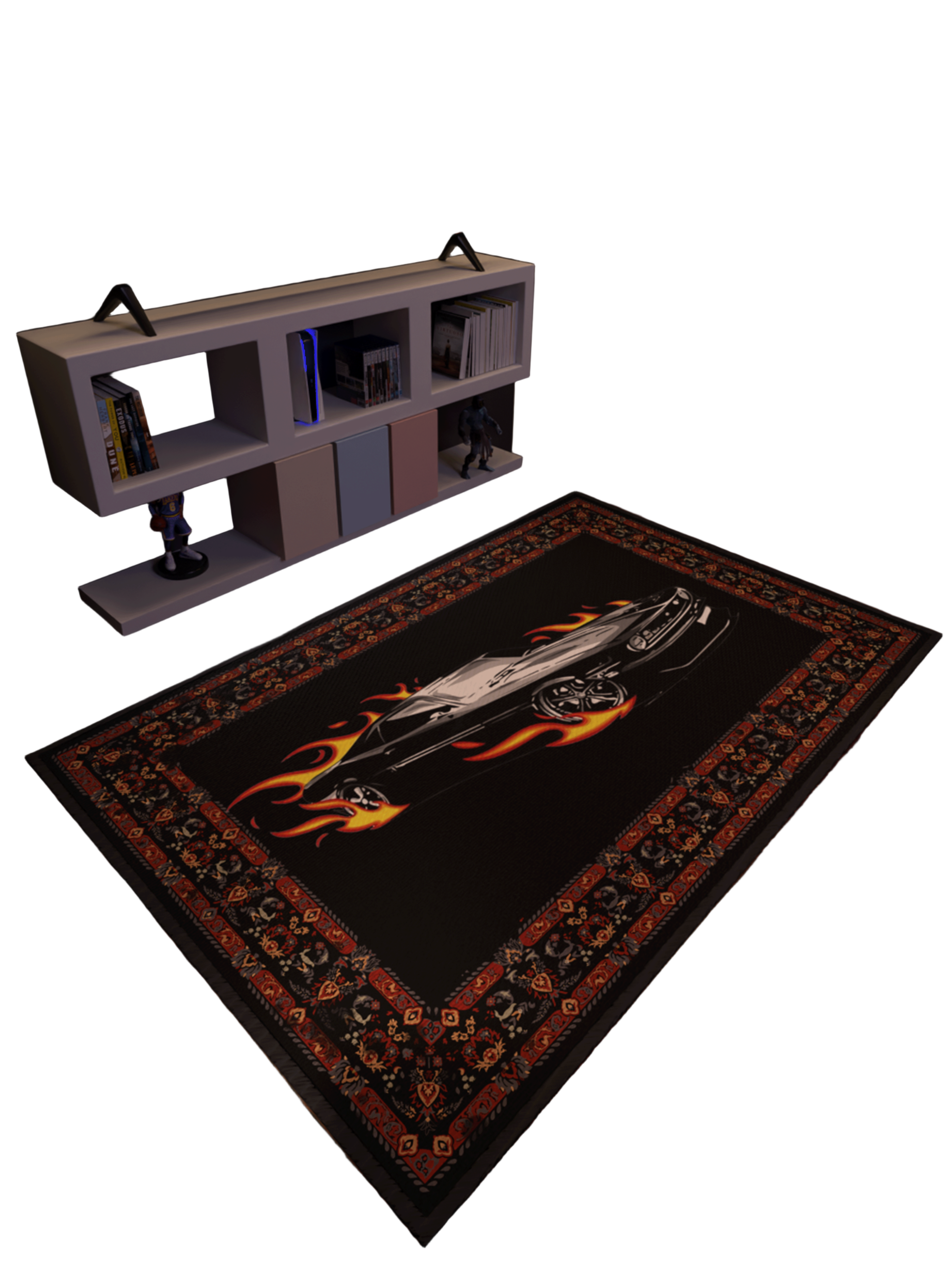 Black Fire car traditional design Washable Custom Rug