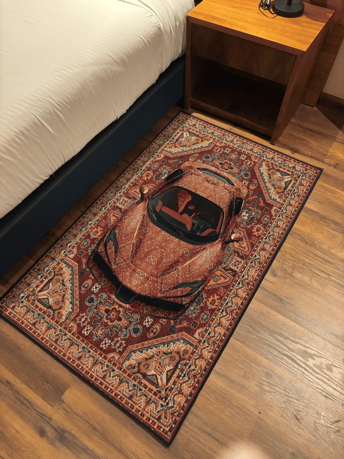 Red Sports Car traditional design Washable Custom Rug