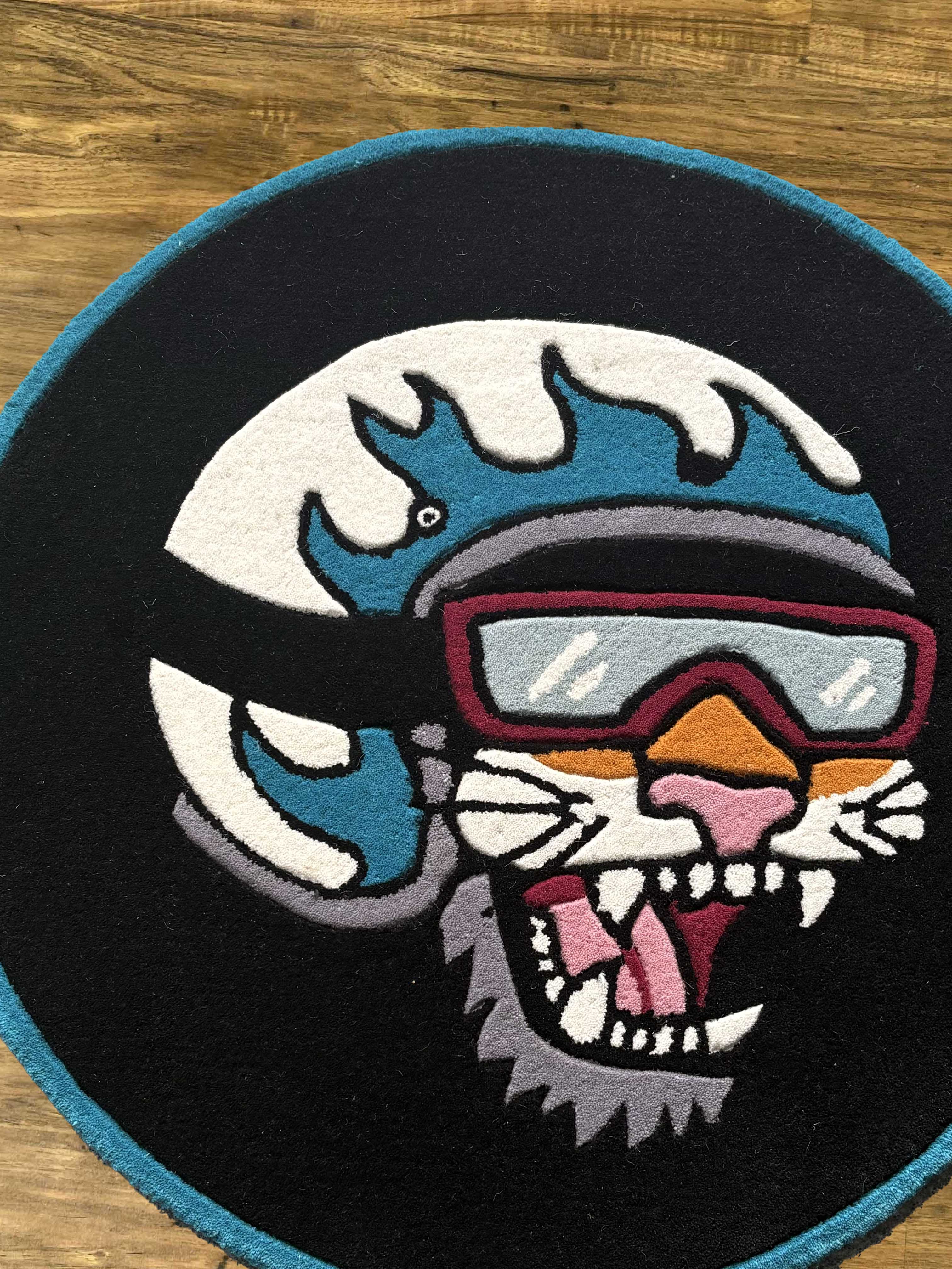 Cat biker Hand Tufted Custom Rug