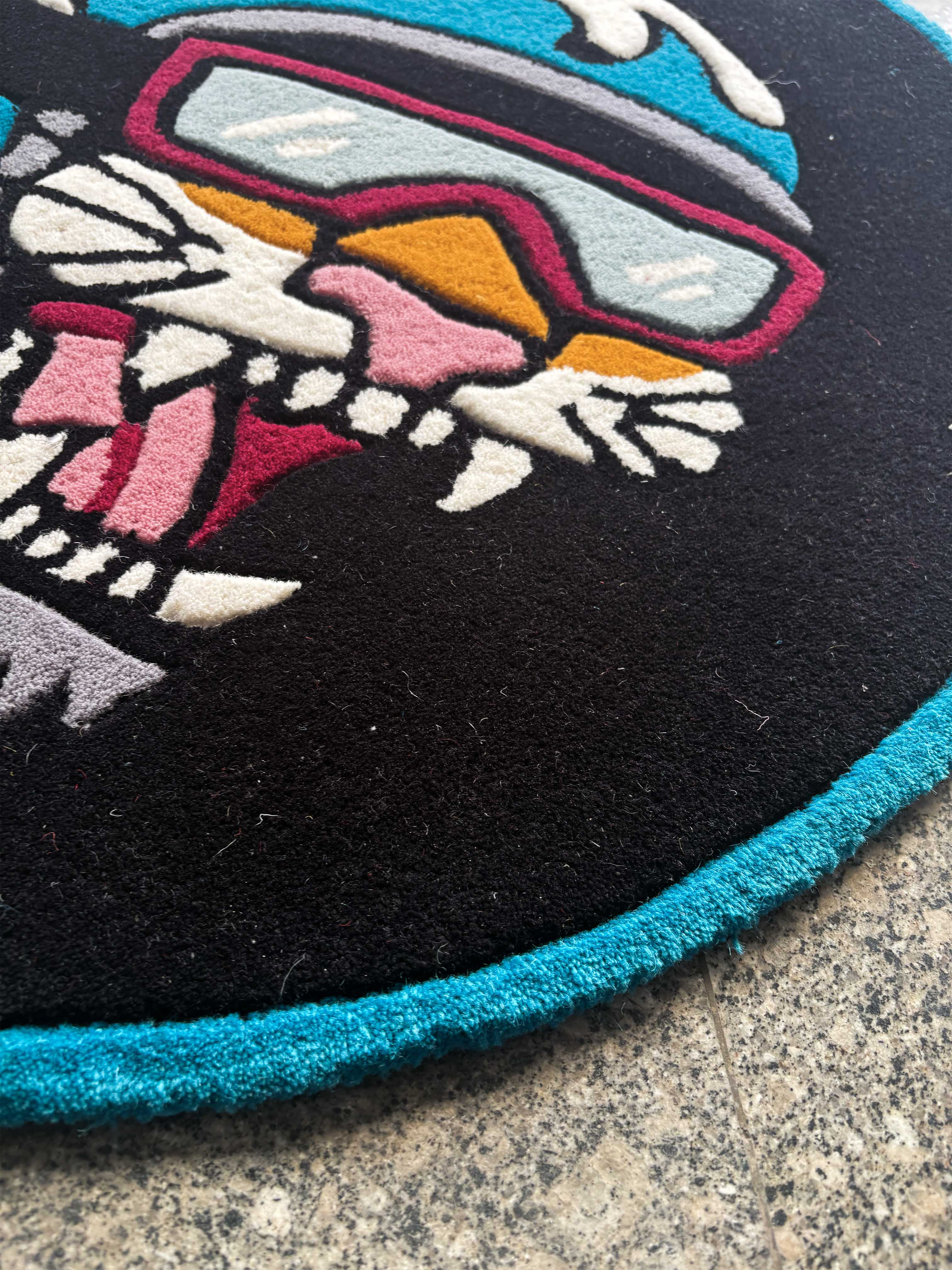 Cat biker Hand Tufted Custom Rug