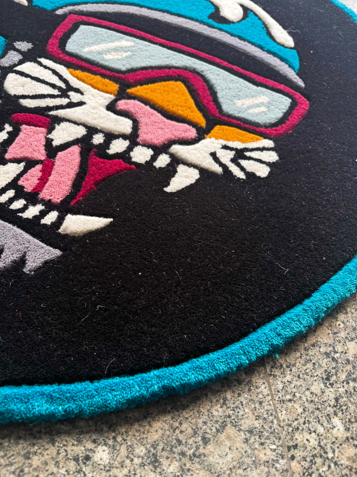 Cat biker Hand Tufted Custom Rug