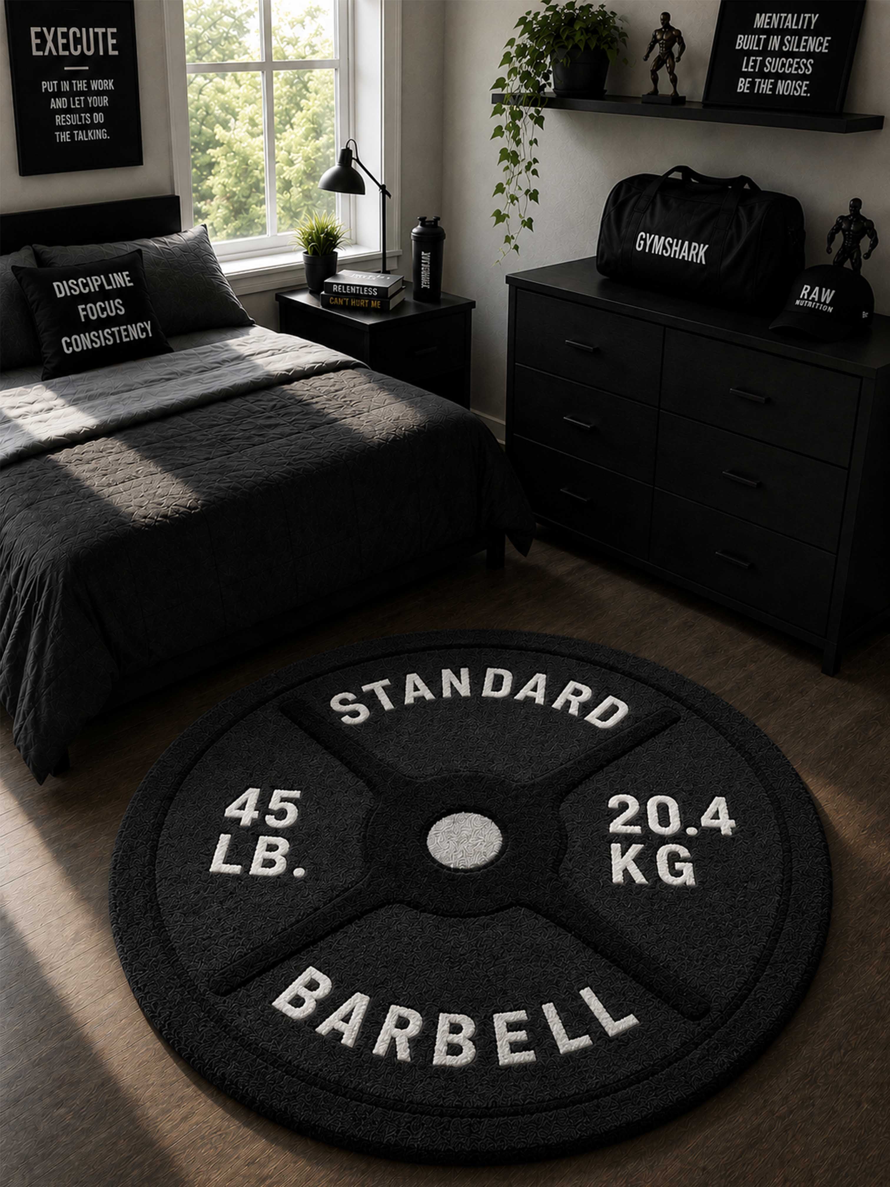 Black Barbell Hand Tufted Rug