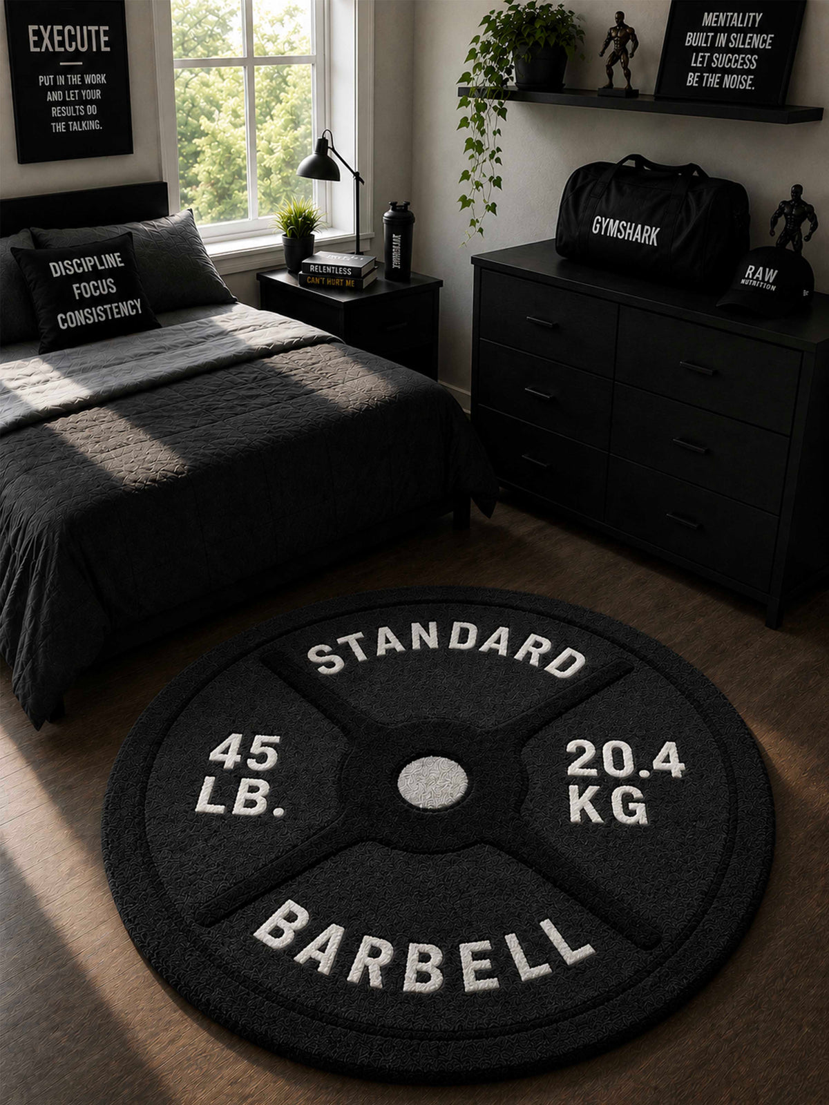 Black Barbell Hand Tufted Rug