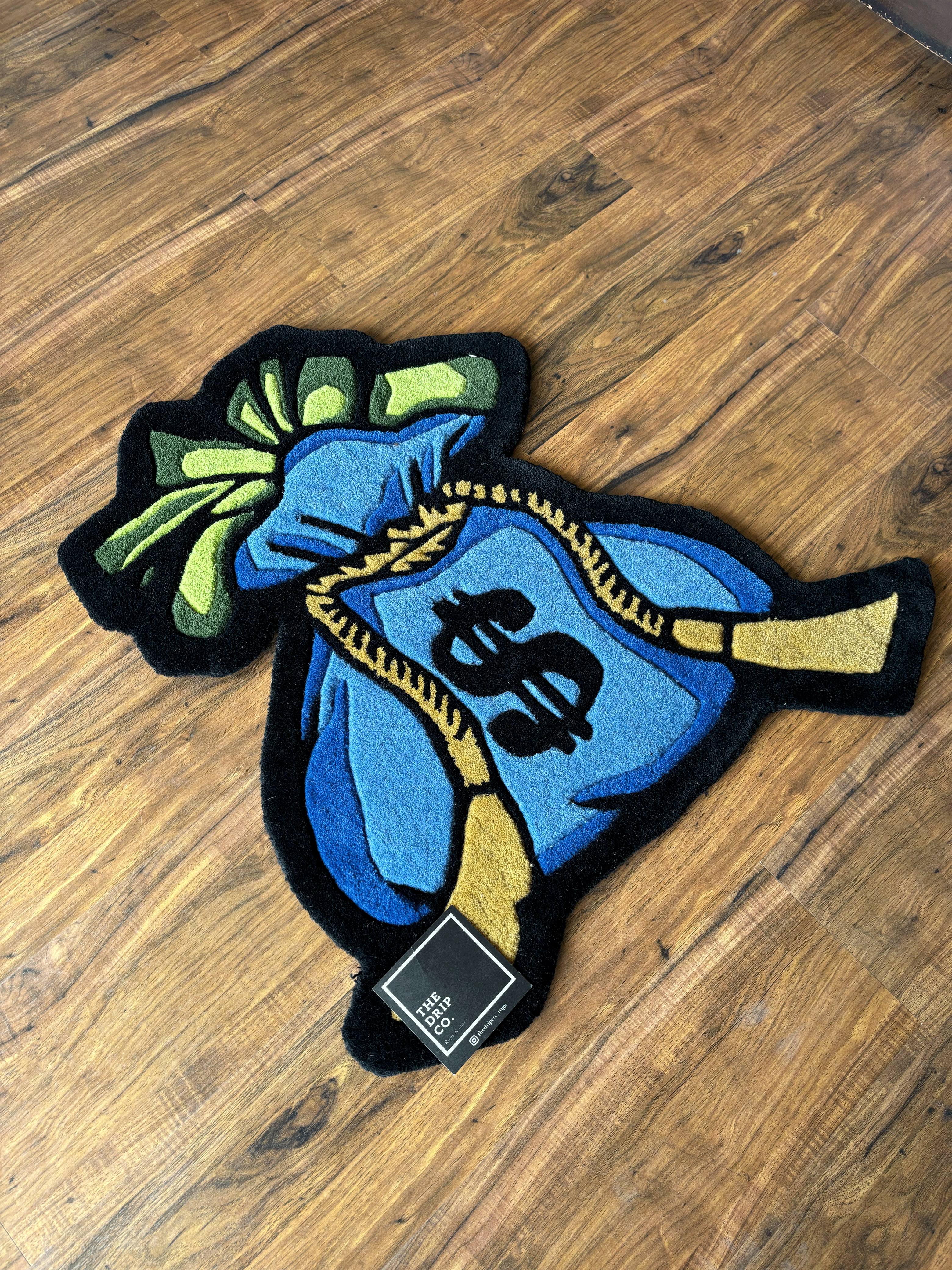 Blue Money Bag Fortune Hand Tufted Custom Rug