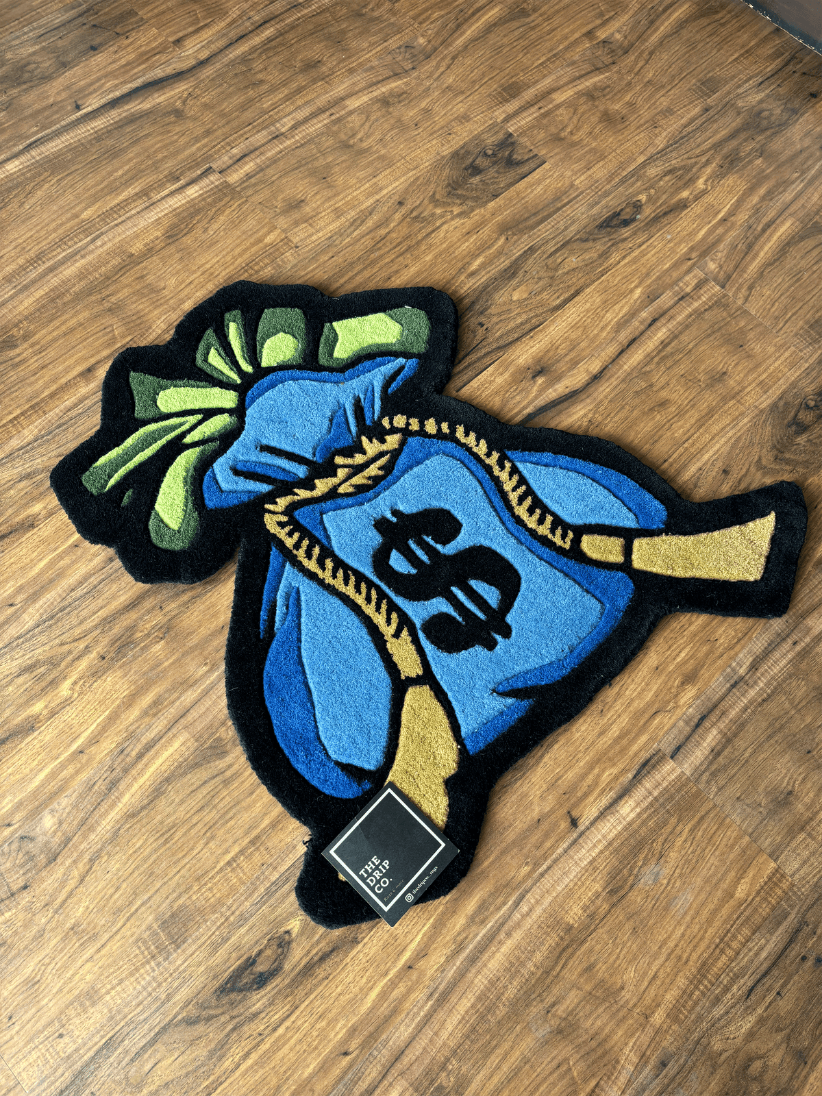 Blue Money Bag Fortune Hand Tufted Custom Rug