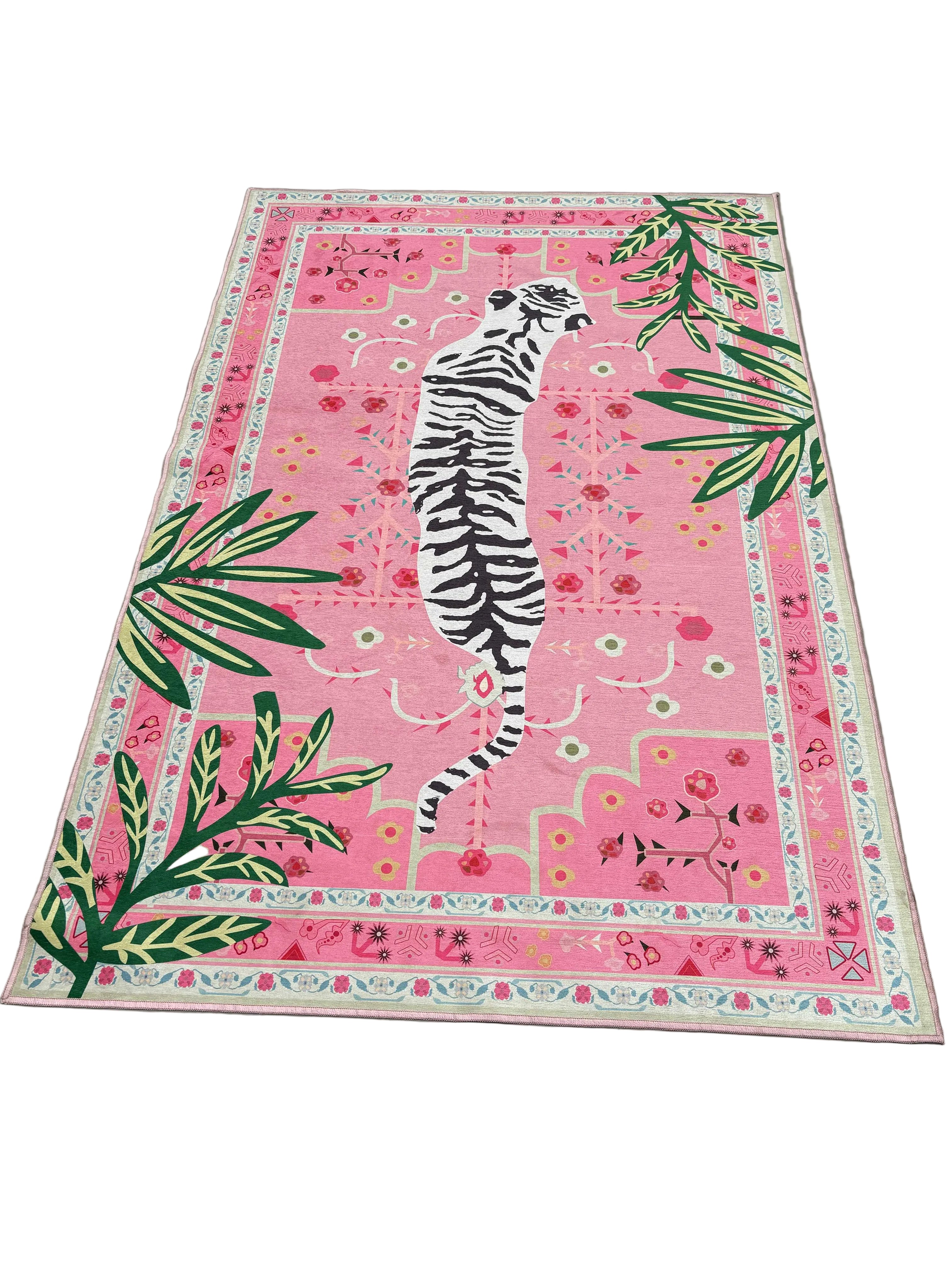 Pink tiger jungle design Washable Custom Rug