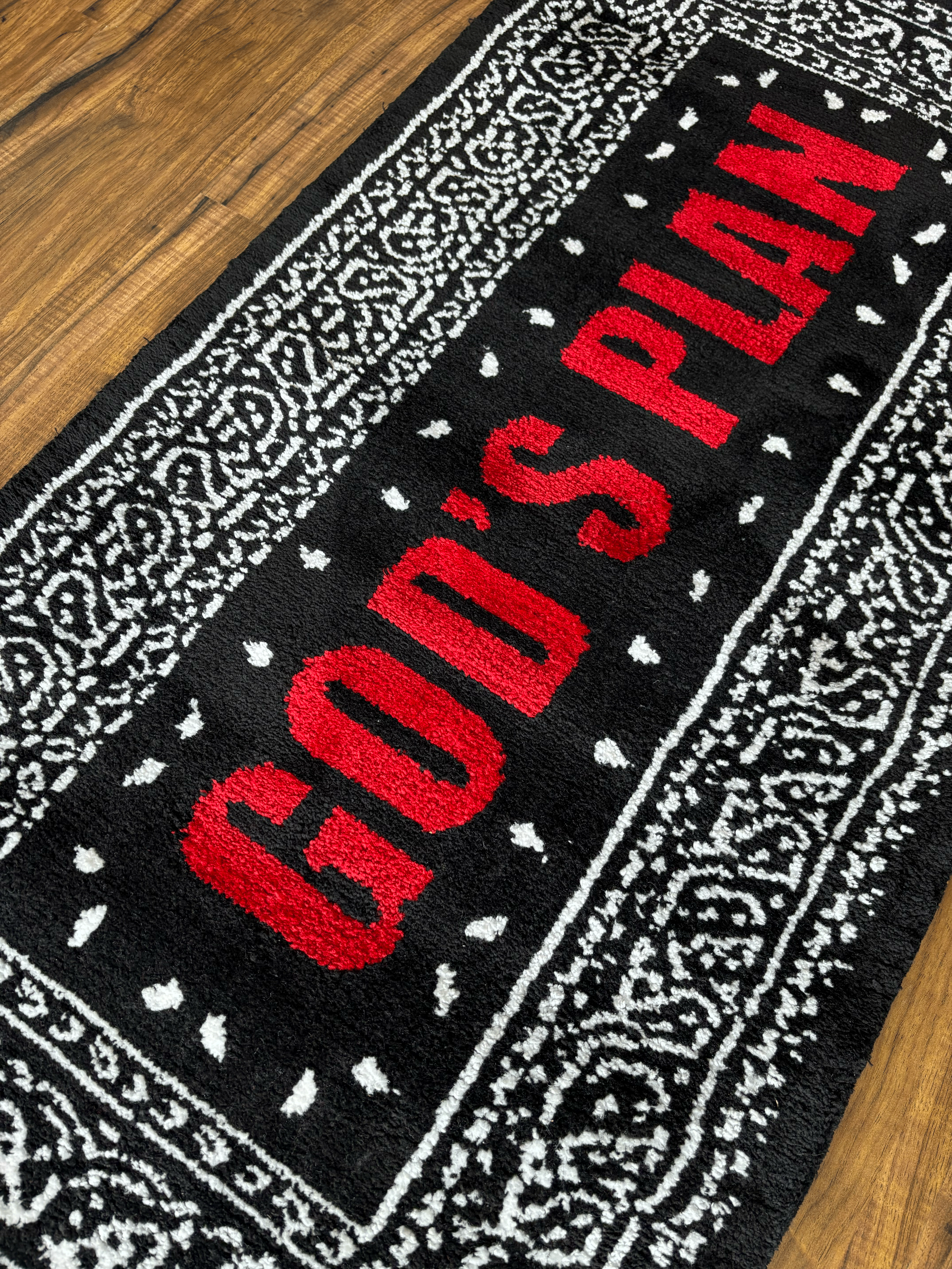 Gods Plan Red Machine Tufted Custom Rug