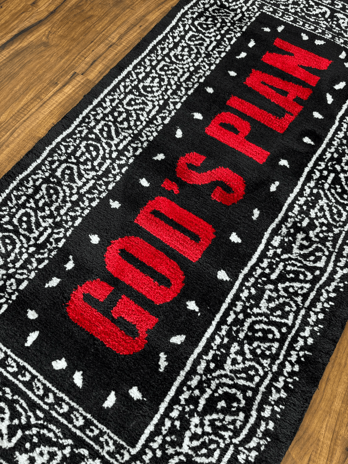 Gods Plan Red Machine Tufted Custom Rug