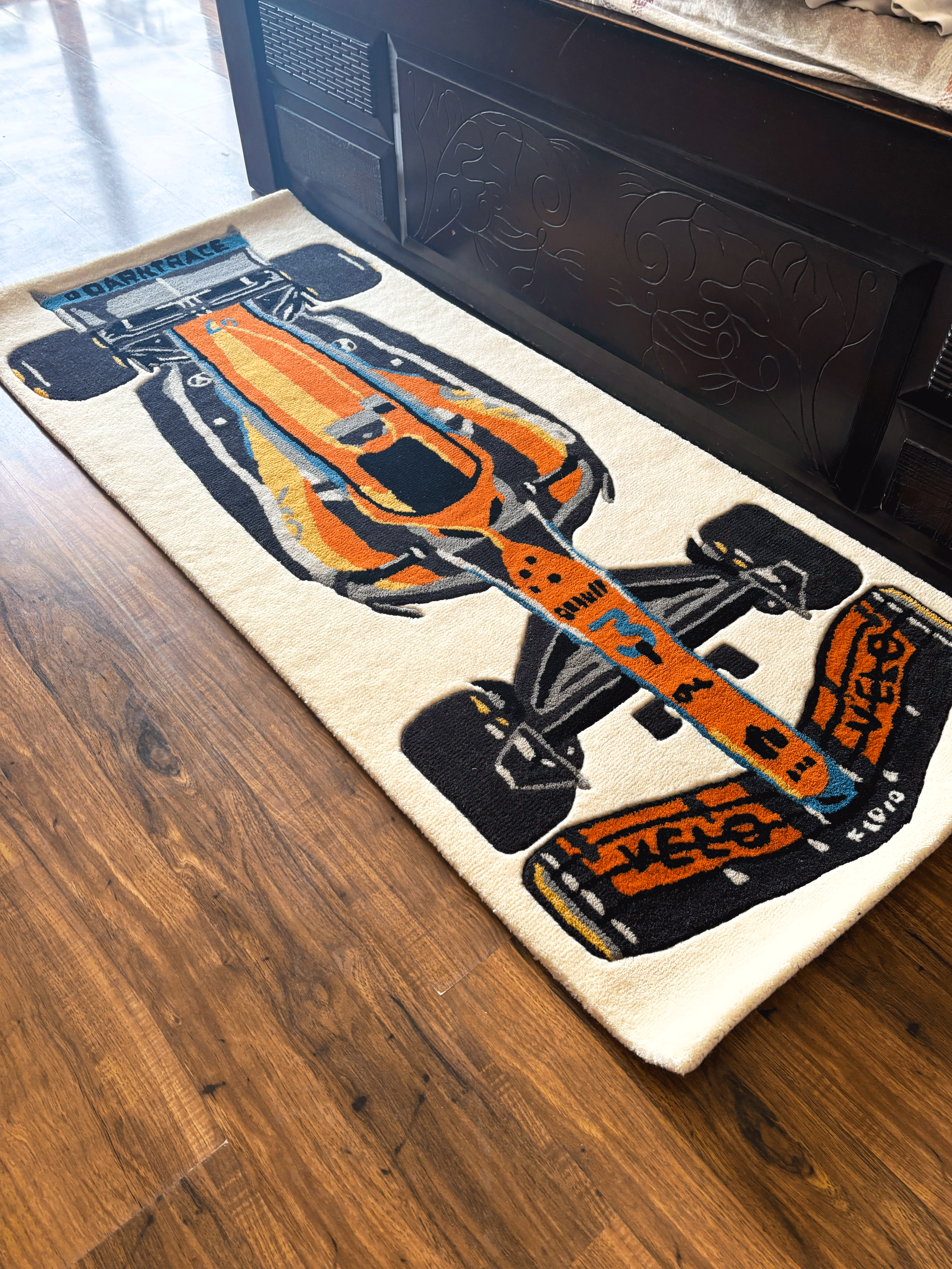 F1 McLaren inspired Racing Car hand tufted Custom Rug