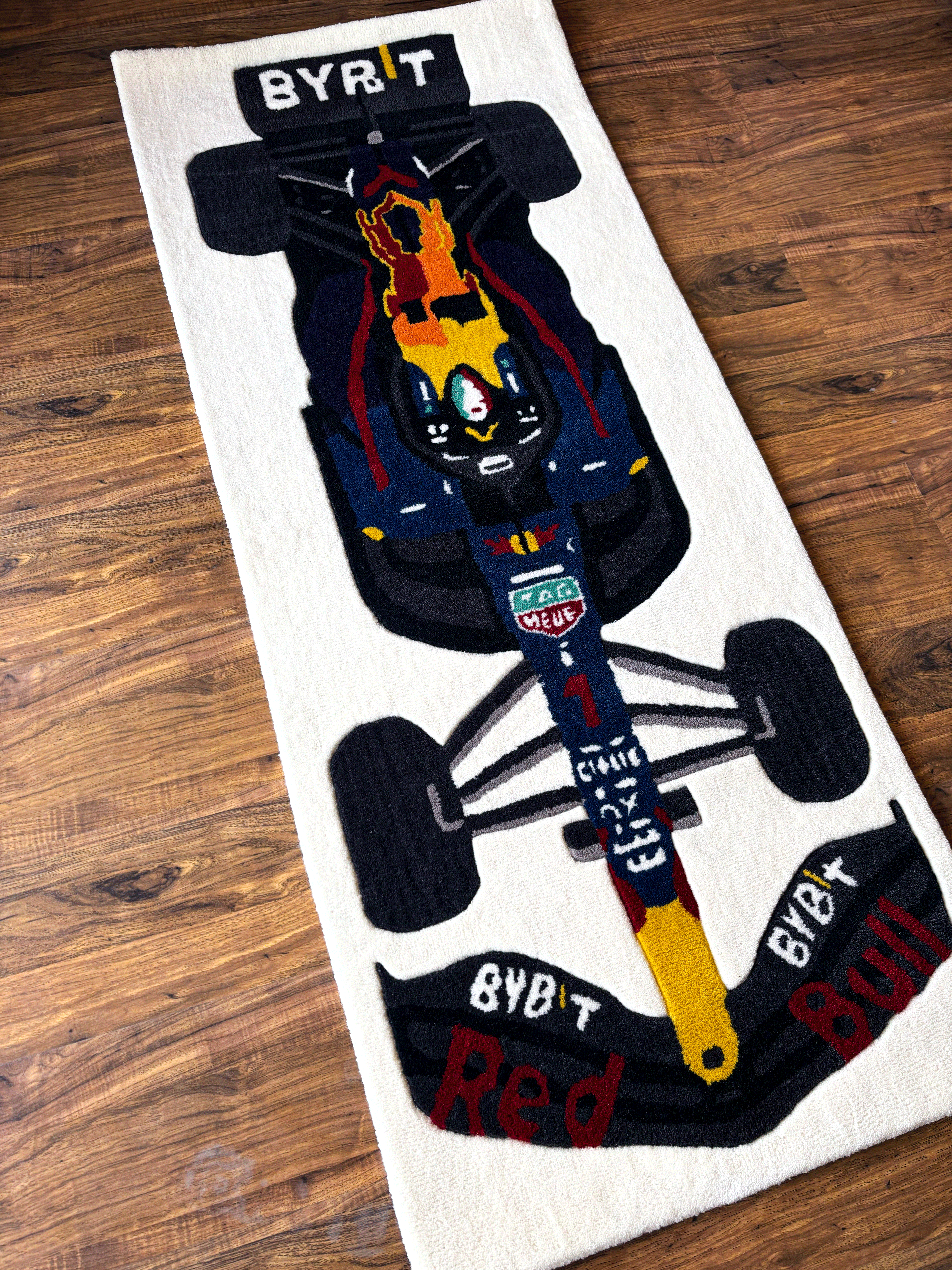 F1 Redbull inspired Racing Car hand tufted Custom Rug