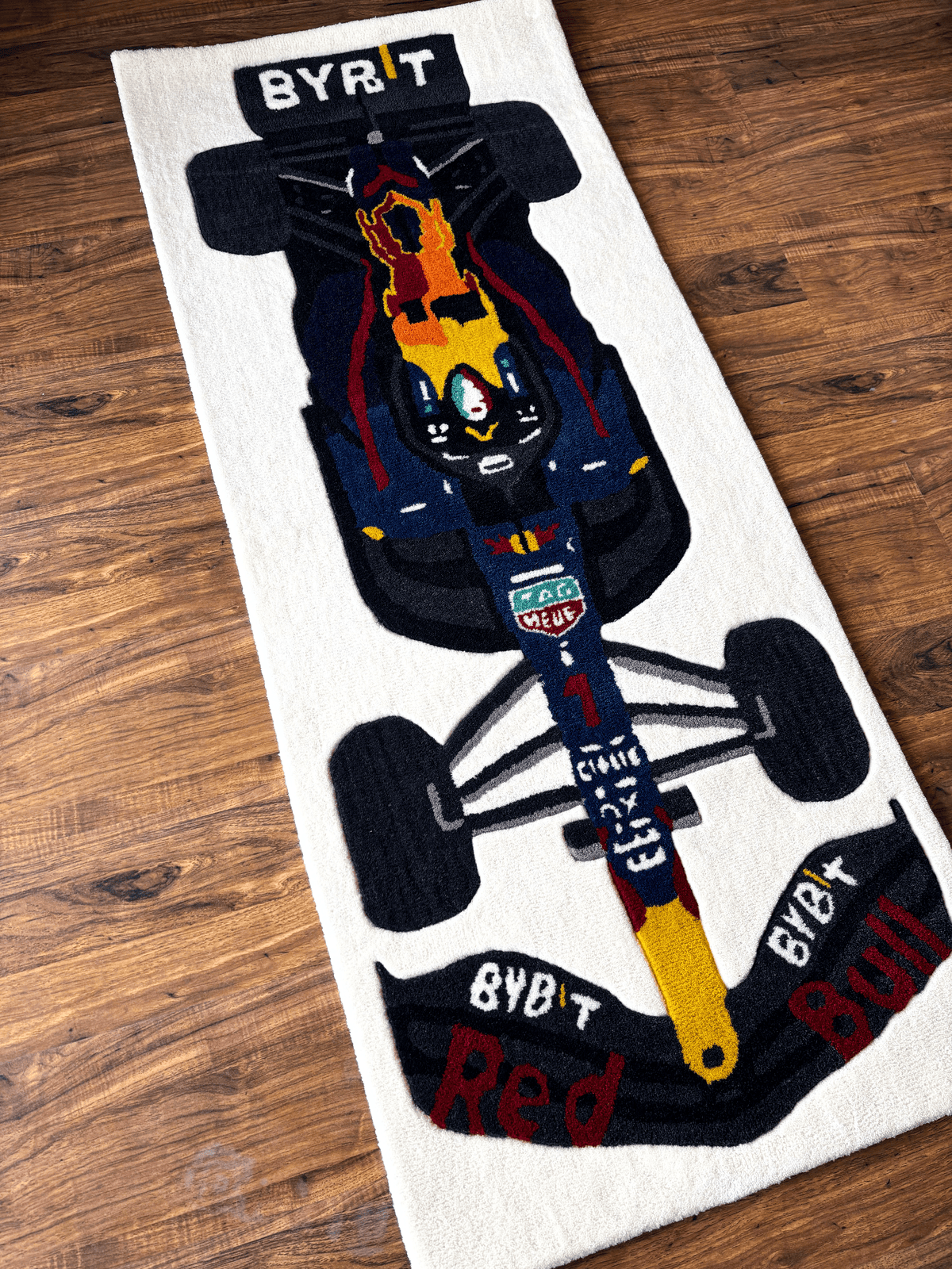 F1 Redbull inspired Racing Car hand tufted Custom Rug