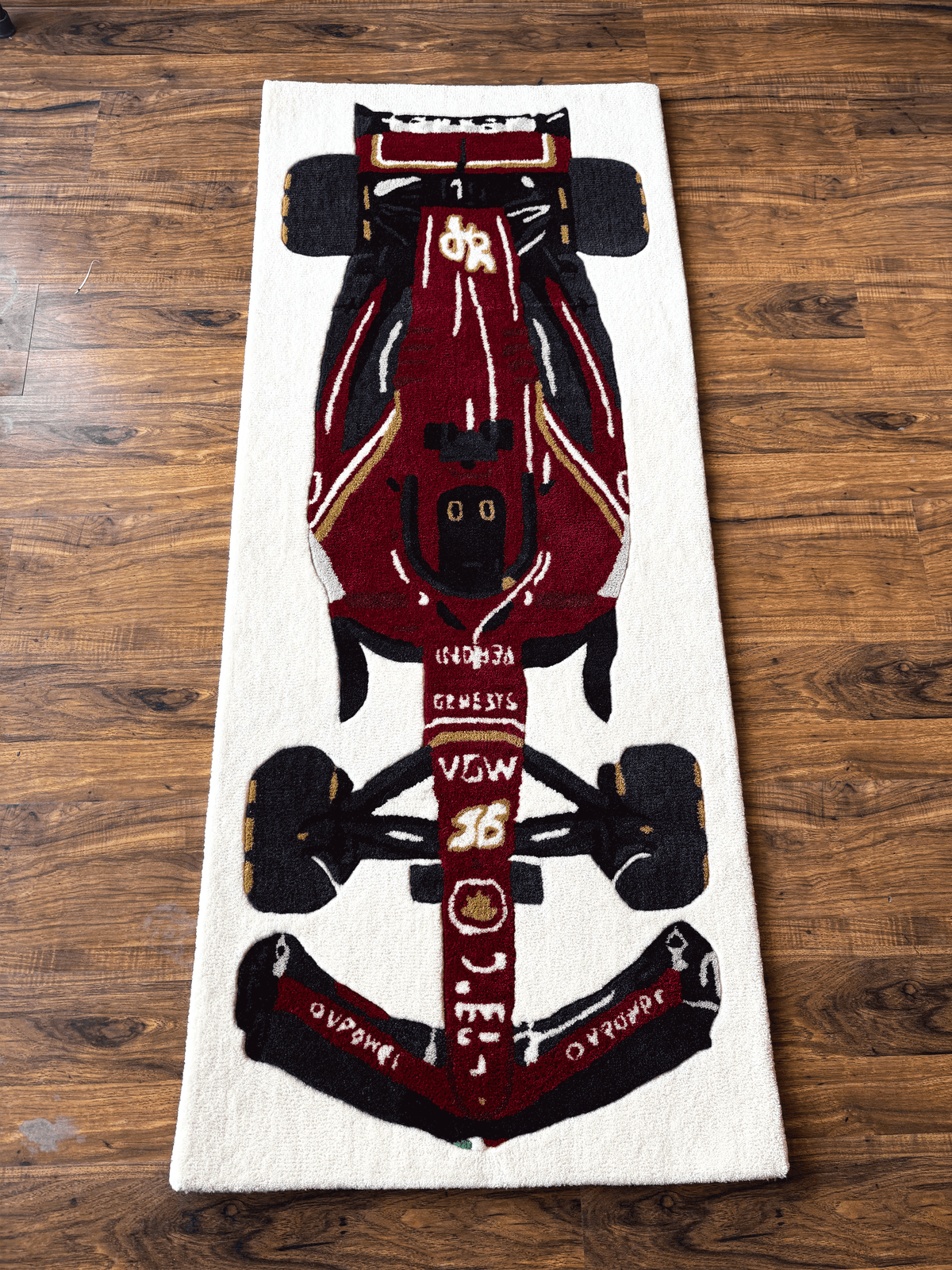 F1 Ferrari inspired Racing Car hand tufted Custom Rug