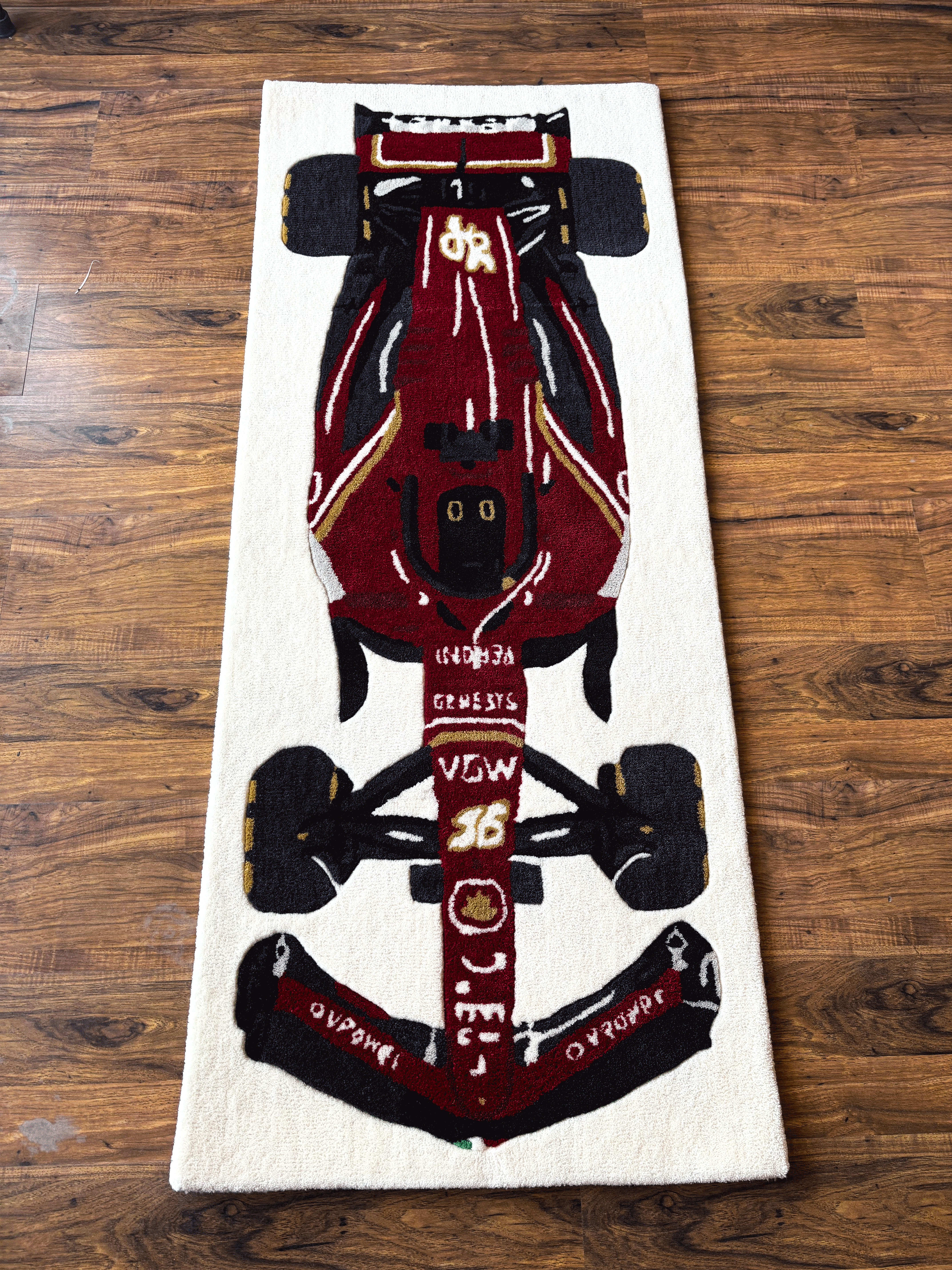 F1 Ferrari inspired Racing Car hand tufted Custom Rug